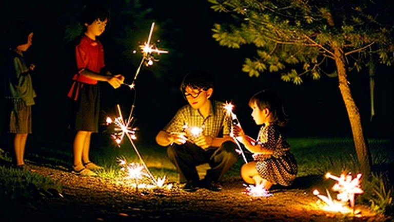 Sparklers from the Showa era、1970Era、A midsummer tradition、Nostalgic Sparklers Nagate Peony、Sparklers in the garden、Sparklers and children in yukata、