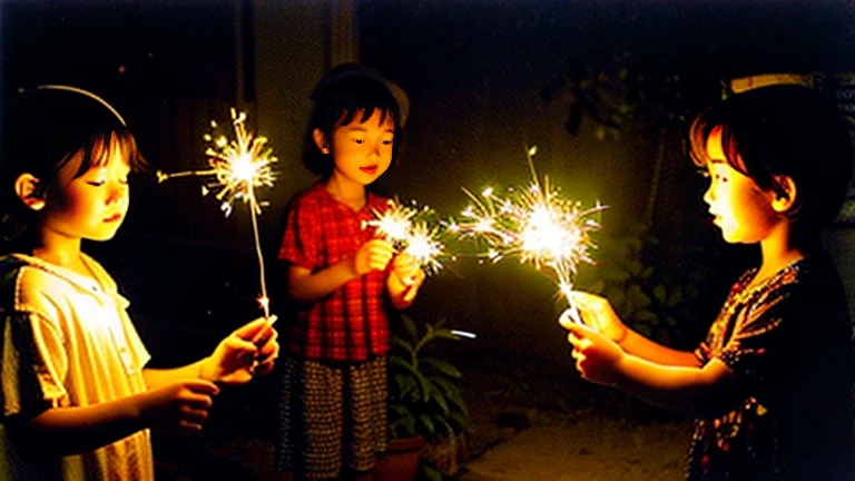 Sparklers from the Showa era、1970Era、A midsummer tradition、Nostalgic Sparklers Nagate Peony、Sparklers in the garden、Sparklers and children in yukata、