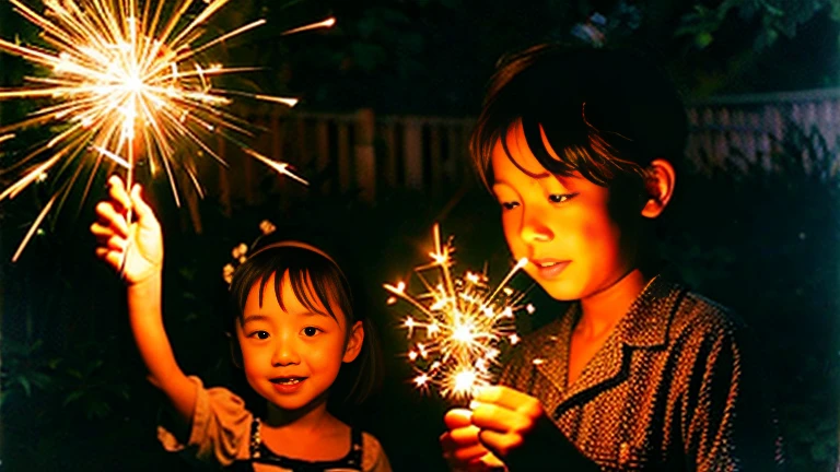 Sparklers from the Showa era、1970Era、A midsummer tradition、Nostalgic Sparklers Nagate Peony、Sparklers in the garden、Sparklers and children in yukata、
