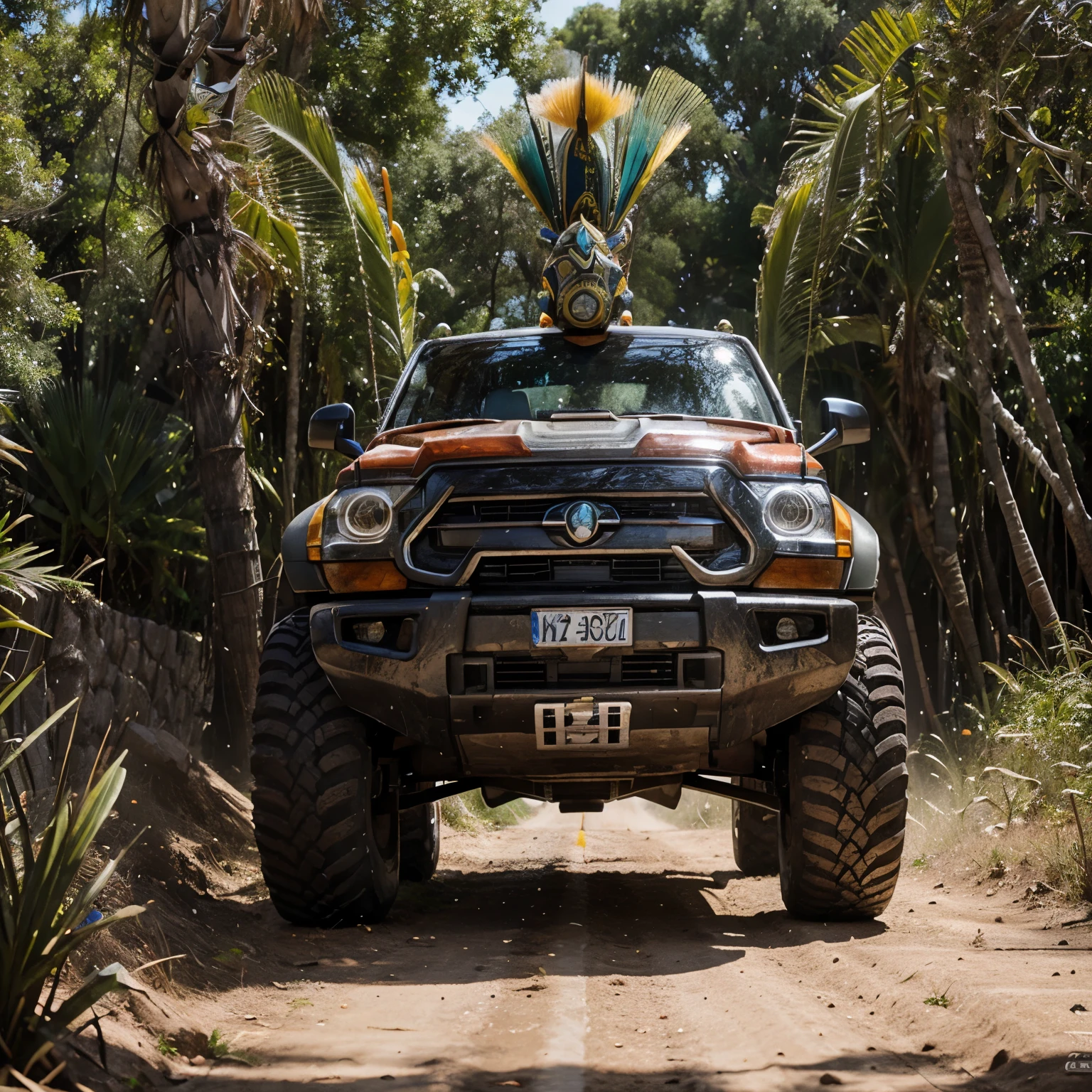 Un Guerreros azteca entrando a un colseo rodeado de craneos