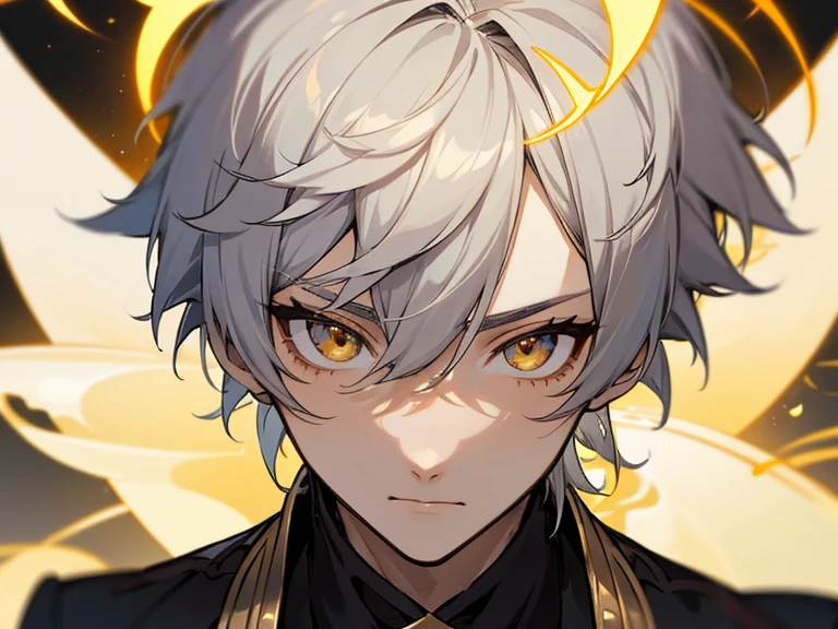 Aether from Genshin Impact. Grey Hair. Golden Eyes. Short hair. 1boy. Perfect face. Perfect eyes.
