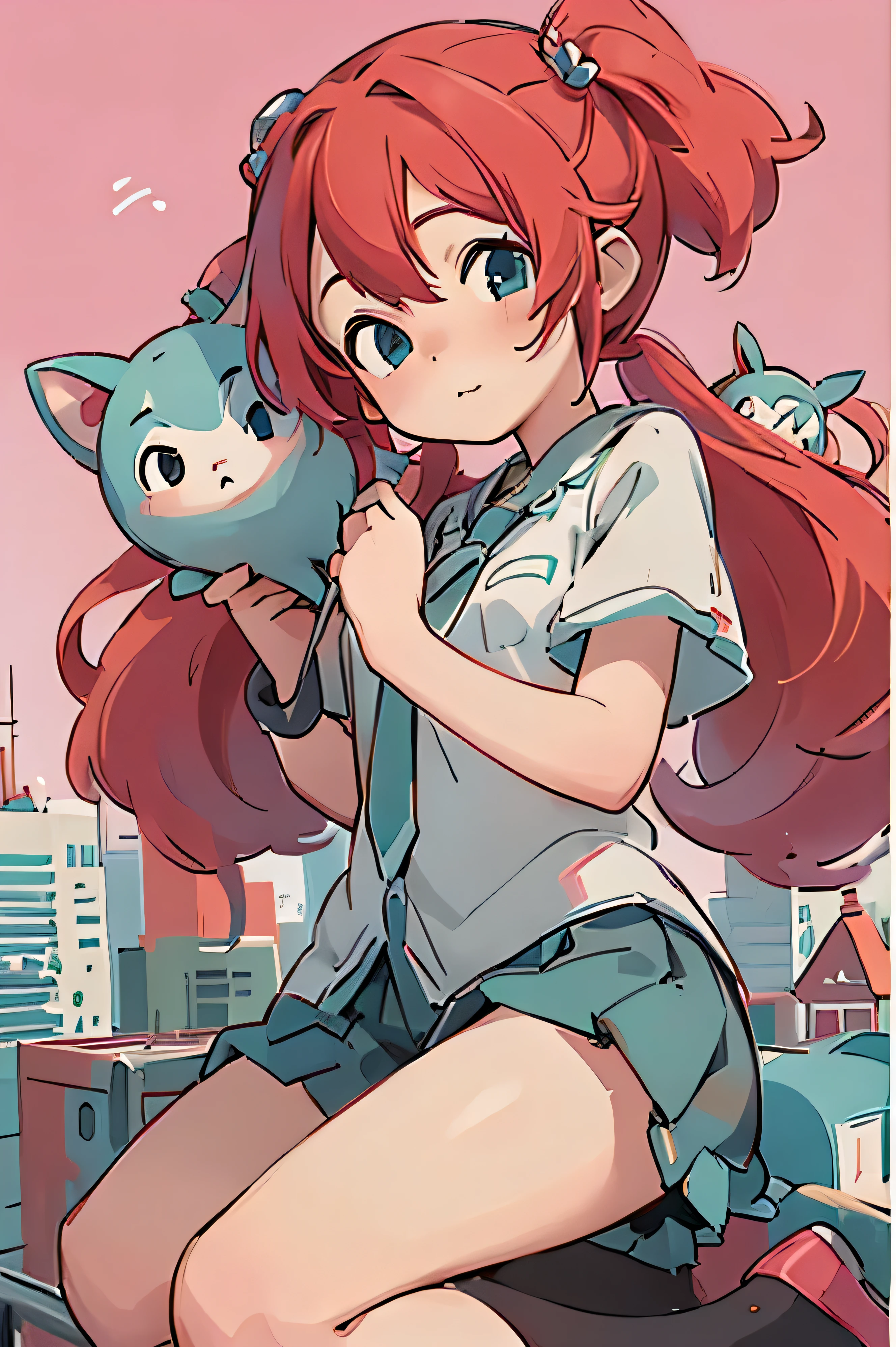 (masterpiece、highest quality、highest quality、Official Art、Beautiful, beautiful:1.2)、(1 girl:1.3)Hatsune Miku、Red Hair、masterpiece、masterpiece、With background: Big city