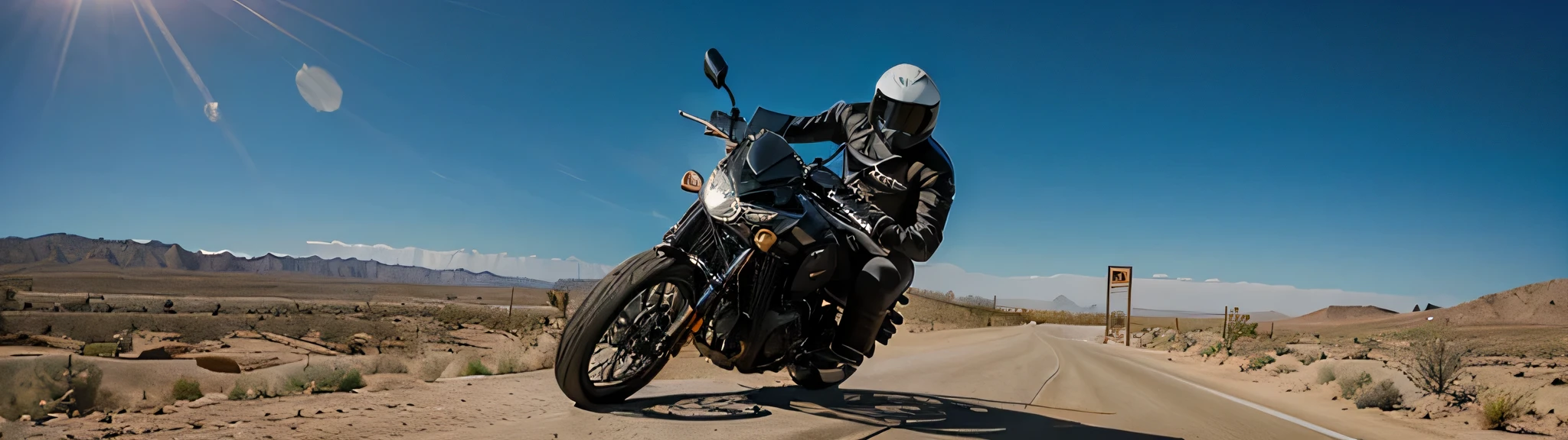 Someone is riding a motorcycle in the desert,No face,Embodying speed