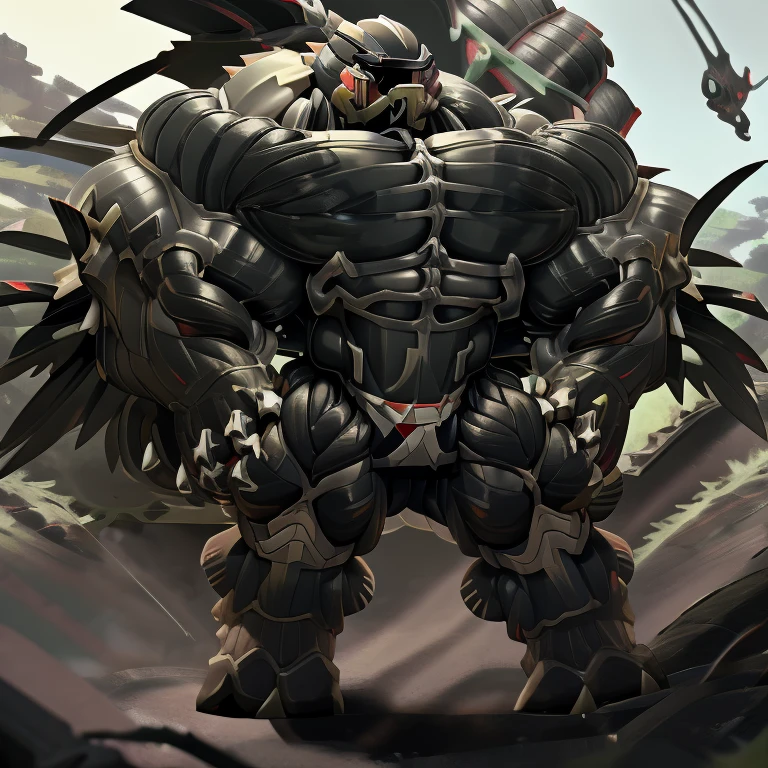 MONOMASA, (gigantic muscles), 8K, Masterpiece, highres, future fiction. Detailed head, Detailed Body, full body, Detailed abs, wearing crNanosuit, big muscle (pecs, triceps, traps) unusually developed muscular body, body full of huge muscles. showing off muscles, pectorales enormes. Exaggeratedly huge muscles. Gigachad Muscular, gigantic muscles, Colossal giant NANOSUIT over a battlefield, 
The claws are sharp,
Sharp teeth,
nj5furry, Animal paws,  Spread wings, It has wings. have big wings. i strong and imposing, thicc, sitting on the throne, nj5furry, big penis (black color), long legs,