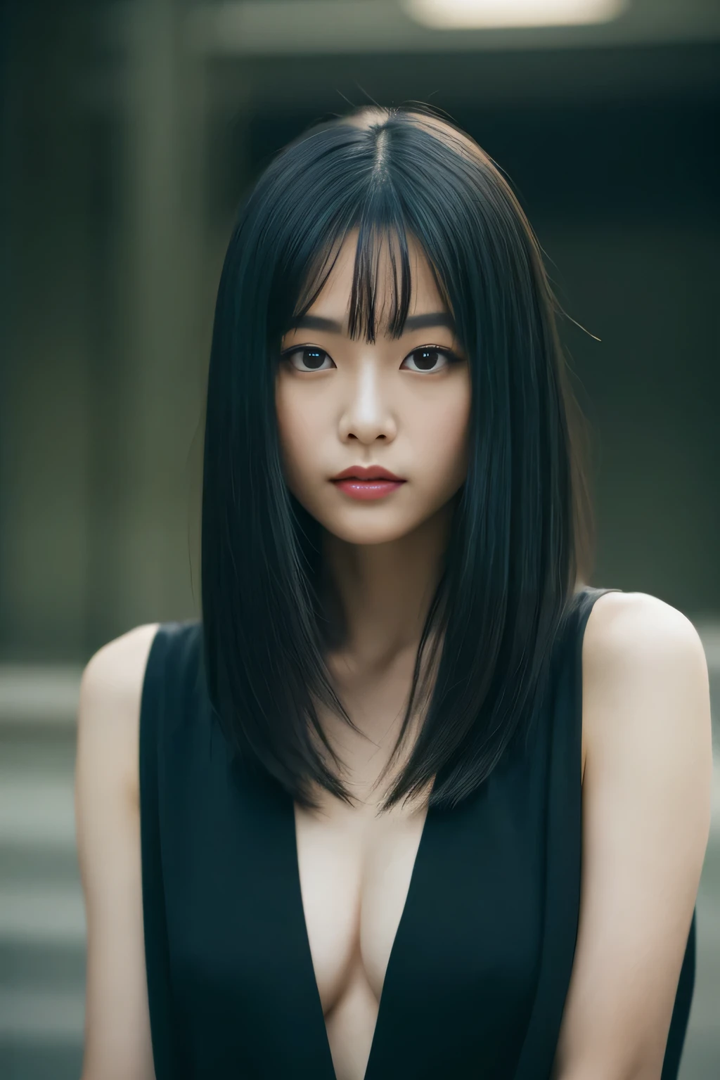 posing,,whole body,gleaming skin,cute face,beautiful face,double eyelid,bob hair,black hair,black eyes,evening,mysterious,high quality,photorealistic,japanese,beautiful woman,gravure,adult woman,fashionable