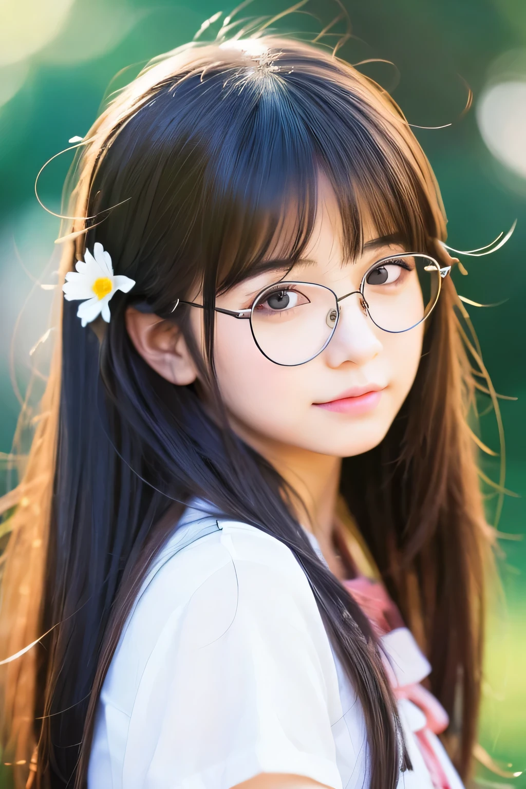 Wearing glasses、Anime girl with flowers in her hair, Anime style portrait, Cute realistic portrait, Anime-style illustrations, Cute art style, Cute Anime Girl Portrait, Anime Portrait, Anime Moe Art Style, Clean and detailed anime style, beautiful Anime Portrait, Digital anime illustration, Cute Anime Girl Portrait, Cute Anime Girl Portraits, Anime Girl Portrait, In anime style