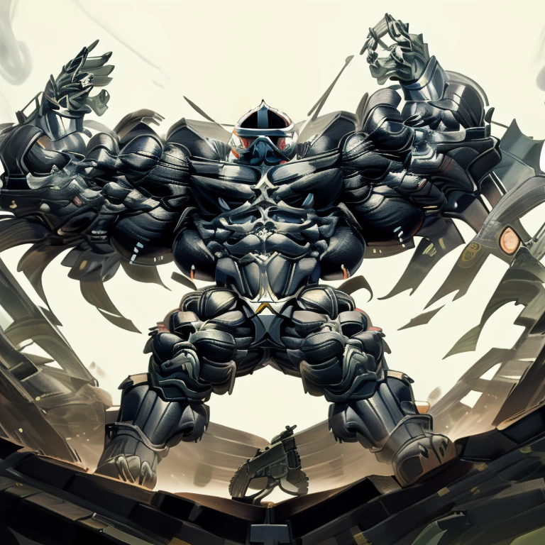 (gigantic muscles), 8K, Masterpiece, highres, future fiction. Detailed head, Detailed Body, full body, Detailed abs, wearing crNanosuit, big muscle (pecs, triceps, traps) unusually developed muscular body, body full of huge muscles. showing off muscles, pectorales enormes. Exaggeratedly huge muscles. Gigachad Muscular, gigantic muscles, Colossal giant NANOSUIT over a battlefield, 
The claws are sharp,
Sharp teeth,
Spread wings, have big wings.
nj5furry, Animal paws, 