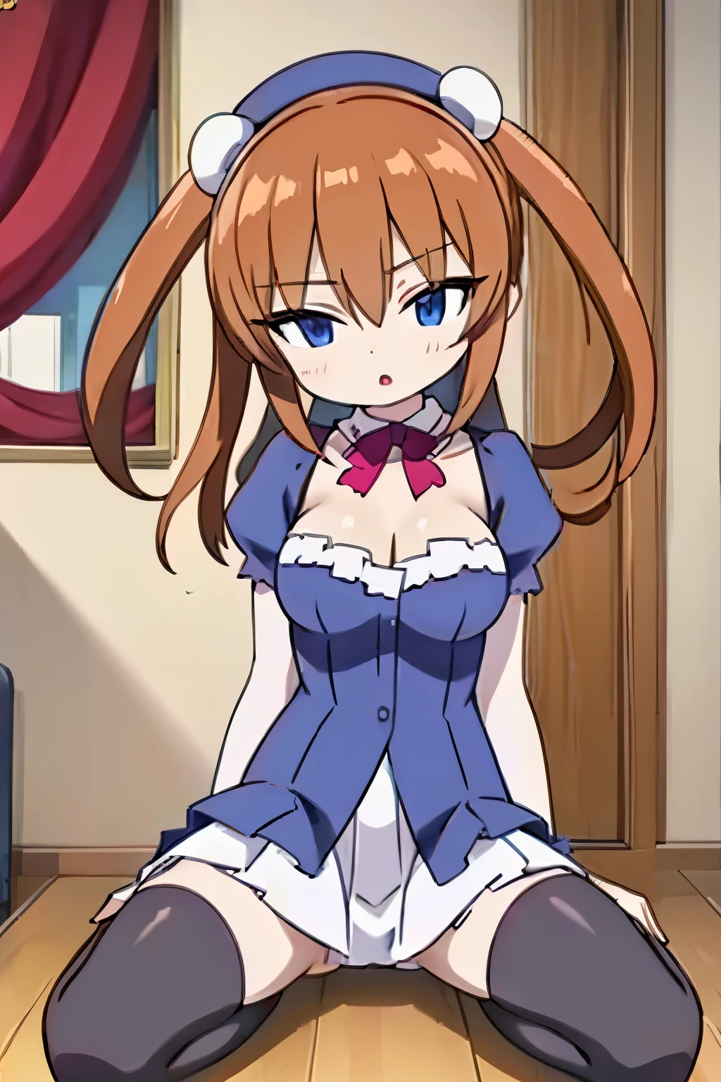 D Cup Beautiful breasts masterpiece highest quality High resolution black A slightly open mouth Glaring eyes Mouth slightly open Contemptuous Eyes Condescending eyes panties Spread your legs to close range