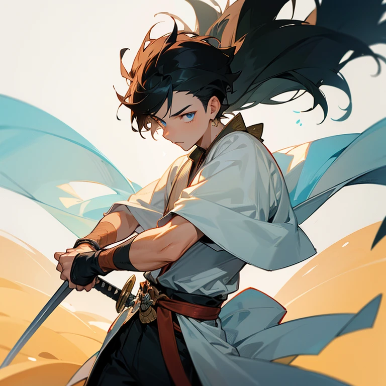 A young man with two swords goes on to journey 