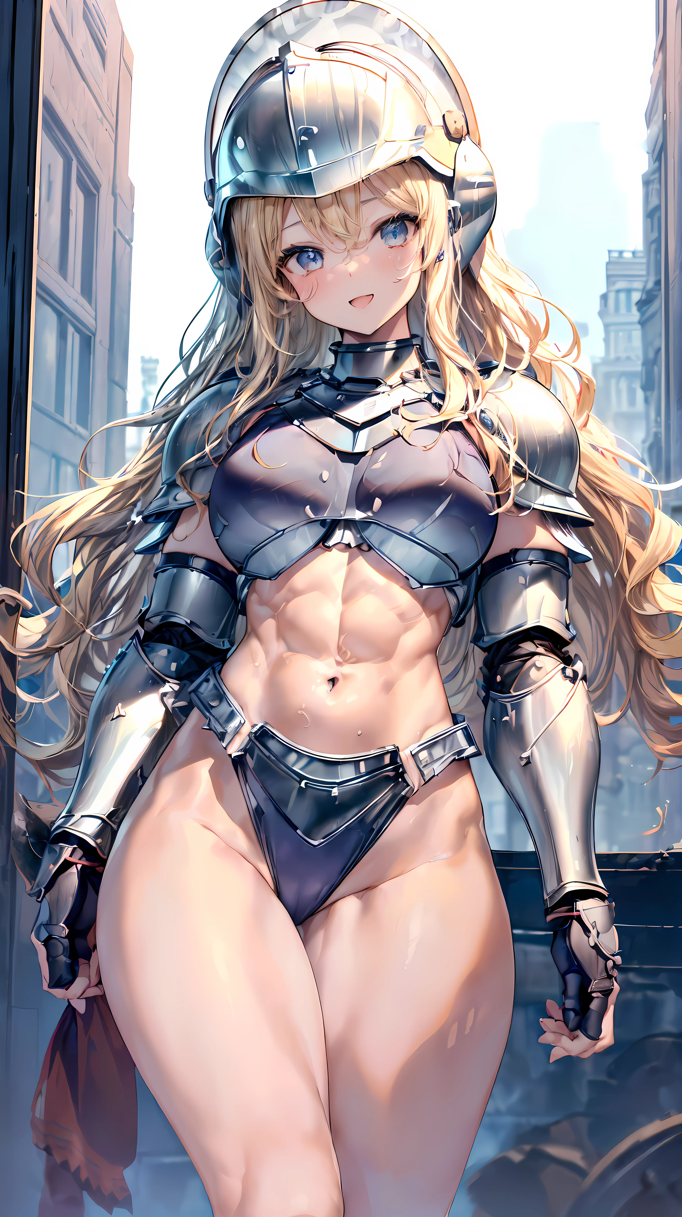 (Adult women:1.5)、Very detailed、highest quality、Best image quality、masterpiece、8k、Anime Face、A kind smile、(Open your mouth:1.3)、Sparkling blue eyes、(Blonde Wavy Hair:1.5)、、Muscles of the whole body、(High leg:1.5)、Thigh belt、(Wearing steel bikini armor:1.5)、(Cowboy Shot:1.5)、(Leg armor:1.5)、(Wearing a helmet:1.5)、SFW Giant