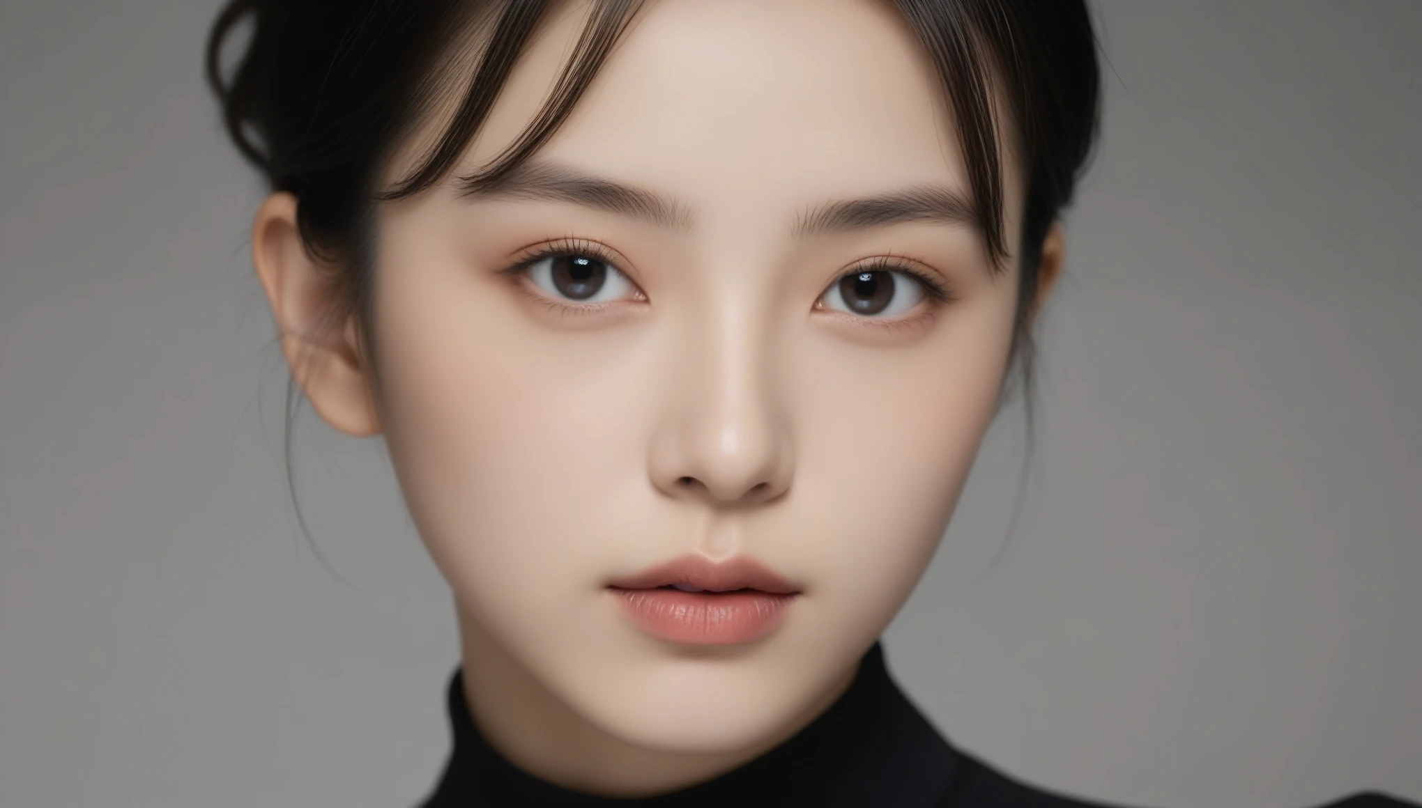 8K, 超High resolution, highest quality, masterpiece, Surreal, photograph, 1 girl, (16 years old:1.3), cute日本の女の子, cuteface, Beautiful eyes in every detail, black silk dress、intellectual,(Gaziantep:1.5), close, masterpiece, highest quality, 生photograph, Realistic, face, Unbelievably absurd, beautiful girl, cute, Bun Hair, Depth of written boundary, High resolution, 超detailed, finely, 非常にdetailedな, 非常にdetailedな eyes and face, Sharp pupils, Realistic students, Sharp focus, Cinematic lighting、Depth of written boundary、Vivid details、detailed、Surreal、Light and shadow,Strong light,Fashion magazine cover,Thin lips