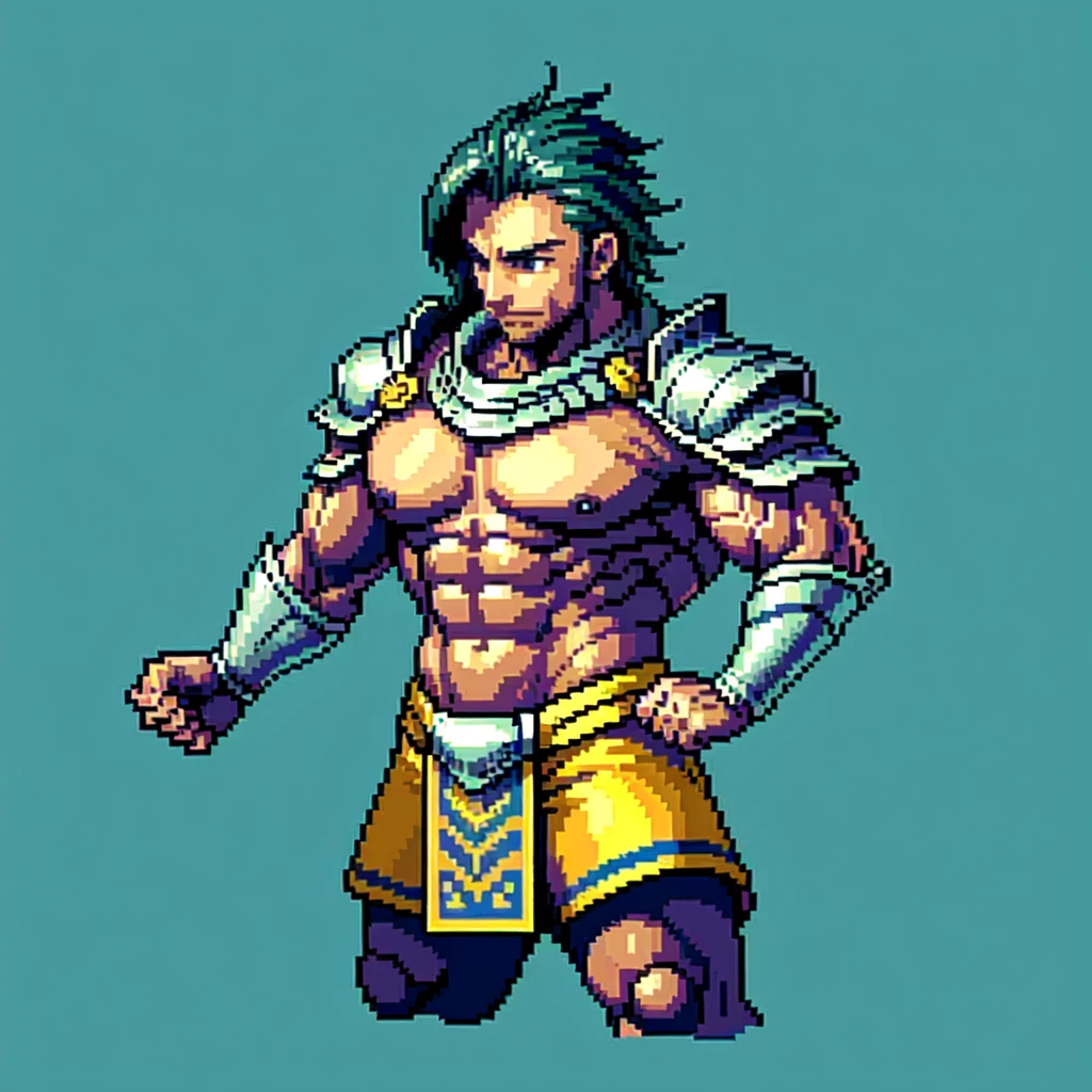 (masterpiece, top quality, best quality), pixel,pixel art,1man,muscle,armor,full body