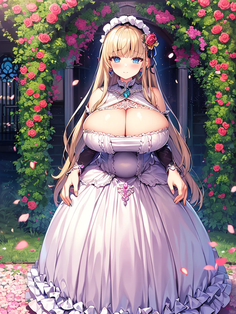 ((Anime art style)),(masterpiece),(best quality), (Super Detail),((Very delicate and beautiful)),(((Solitary))),((whole body)),(((1 princess in gorgeous ta dress with voluminous full length Hope Skirt))),gorgeous ruffles,((Standing in the garden)),long火车,(Gorgeous gemstone jewelry with sparkling gold),Detailed face and eyes,Gemstone eyes,cry,((Lots of straight hair,非常蓬松的long直发)),((huge ,long)),cleveage,(Gorgeous embroidery and lace),Gorgeous corsage,transparent,(Gorgeous loliair accessories)),Very gorgeous jewel-encrusted headdress,(Hope Skirt,petticoat),Flowers, Petals falling,((Dynamic Angle)),Looking at the audience,((whole body)),((extremely gorgeous lolita d with voluminous full length Hope Skirt)),Pregnant