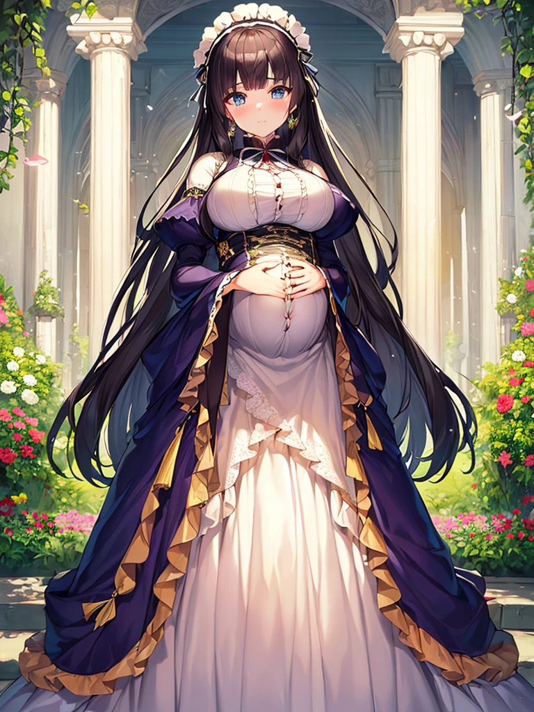 ((anime artstyle)),(Masterpiece),(Best Quality), (Super Detail),((Very Delicate and Beautiful)),(((Solo))),((full body)),(((1 princess in White lolita dress with voluminous full length hoop skirt))),((standing in garden)),Long train,(bling-bling gorgeous gemstone jewelry),detailed face and eyes,jewel-like eyes,((large amount of straight hair,extremely voluminous Very Long Straight Hair)),(gorgeousfull embroidery and lace),((gigantic tits,Long tits)),cleavage,gorgeous corsage,See-through,((extremely gorgeousfull lolita hair ornament)),bling-bling extremely gorgeousfull jeweled tiara,ornate ruffles,beautiful embroidery,(hoop skirt,crinoline),flowers, flower petals flowing,((Dynamic Angle)),Looking at viewer,((full body)),White lolita dress with voluminous full length hoop skirt