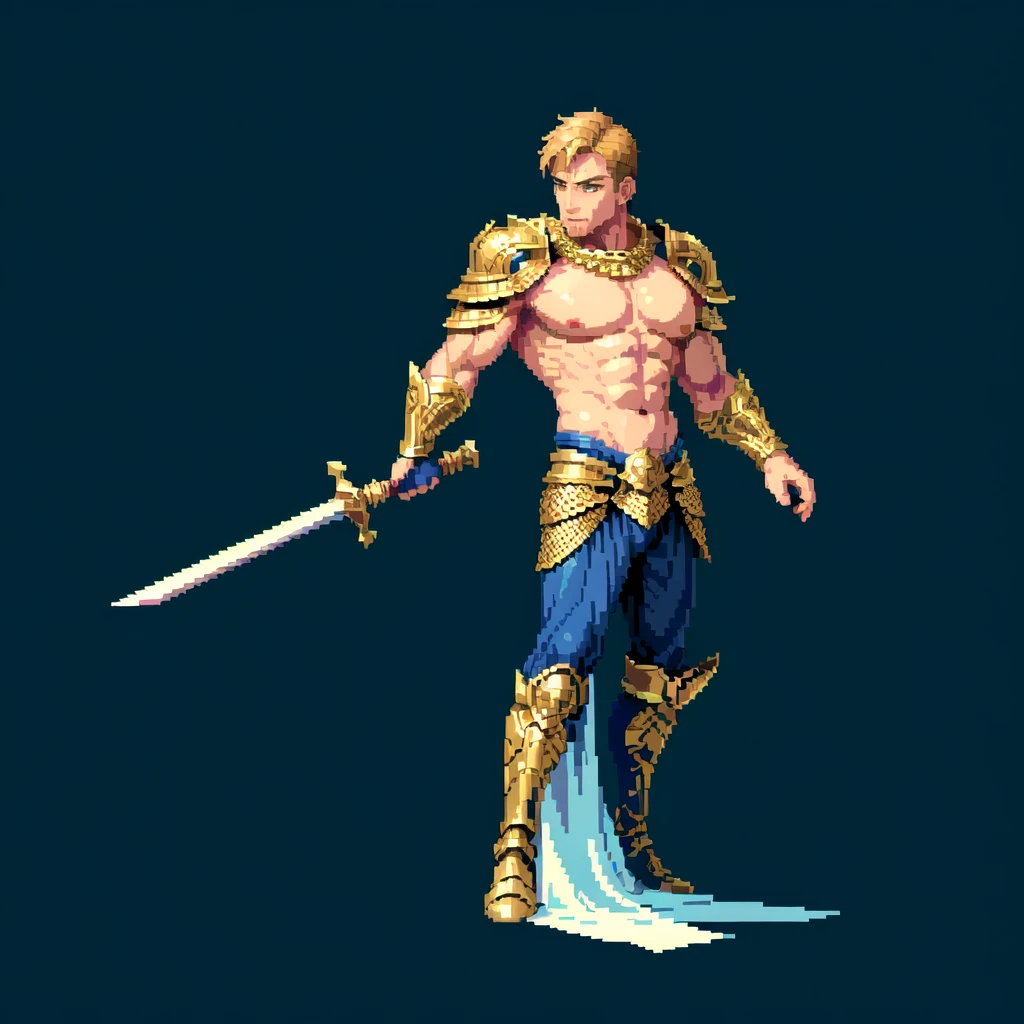 (masterpiece, top quality, best quality), pixel,pixel art,1man,muscle,armor,hold a sword,full body
