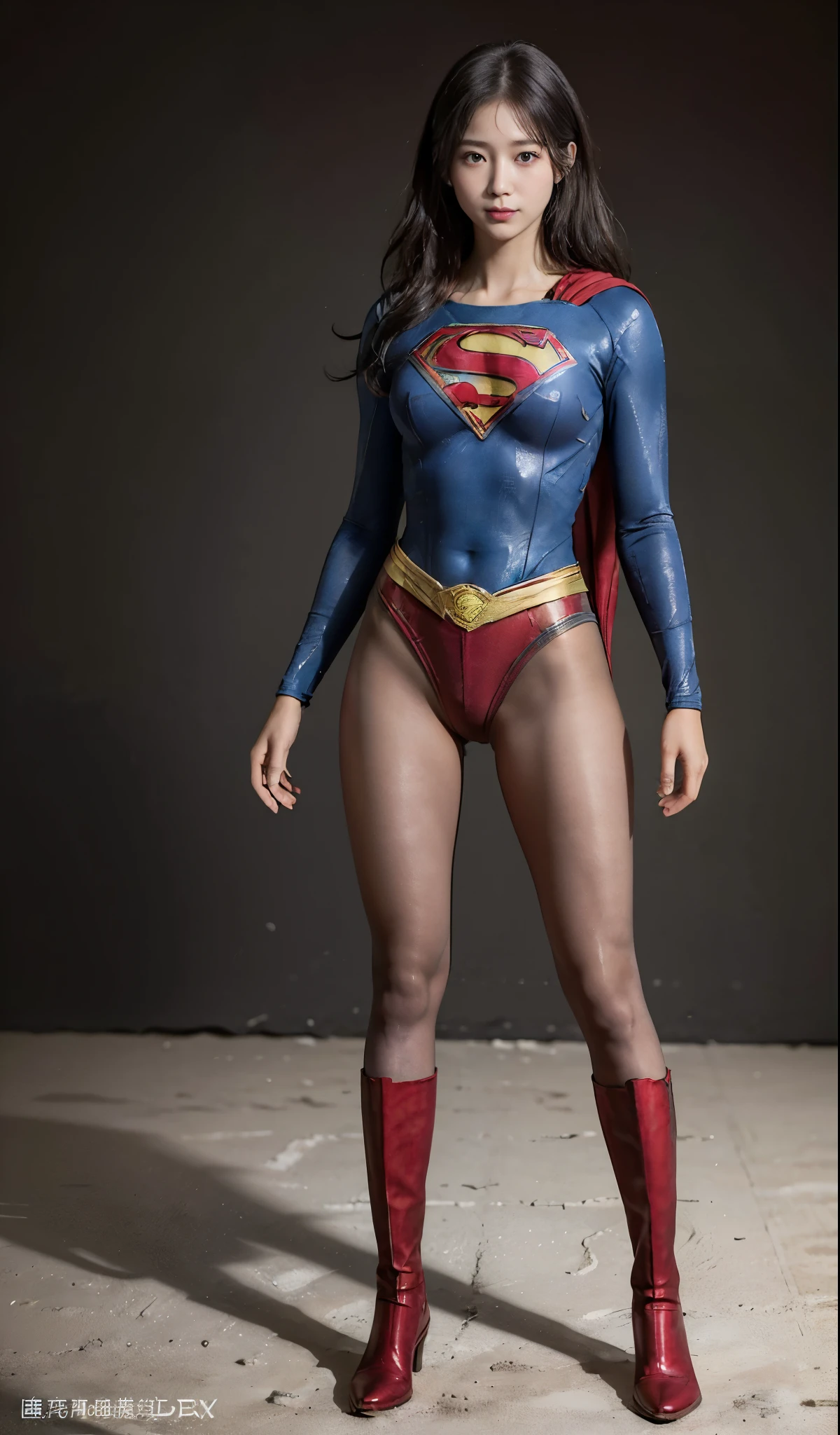 No background、(((Beautiful legs in black tights.)))、(((Legally express the beauty of your smile)))、((((Make the most of your original images)))、(((Supergirl Costume)))、(((Beautiful boyish hairstyle)))、(((suffering)))、(((Please wear black tights....、Wear red boots)))、((Best image quality、8k))、((highest quality、8k、masterpiece:1.3))、(((Preserve background )))、Sharp focus:1.2、Beautiful woman with perfect figure:1.4、Slim Abs:1.2、Wet body:1.5、Highly detailed face and skin texture、8k