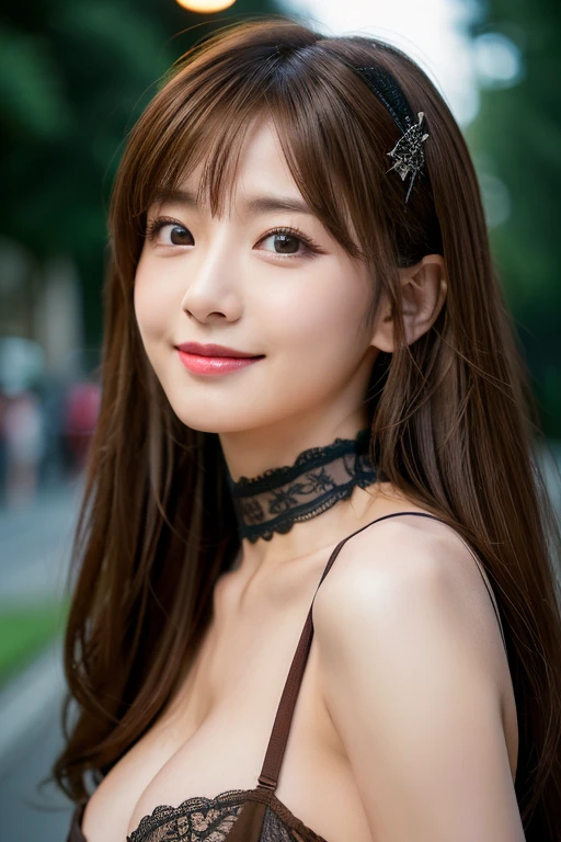 highest quality、masterpiece、超A high resolution、(Photorealistic:1.4)、Japanese 、(Random Hairstyles:1.2)、Cleavage:1.2, Super detailed face、Red tie、Attention to detail、Symmetrical face、double eyelid、Put your chest together、Sharp focus:1.2、Beautiful woman:1.4、Highly detailed and professionally lit smile、Shoulder out、thin、Serious expression、whole body、Red underwear、garter belt、stockings、Long legs、 Sharp focus :1.2, Beautiful woman with perfect figure :1.4, (A wistful smile, Upward glance), thin腹筋 :1.1, ((Brown Hair, Big Breasts :1.2)), Highly detailed face and skin texture、Black choker around the neck、garter belt, Night Park, push ups, Street lamp,
