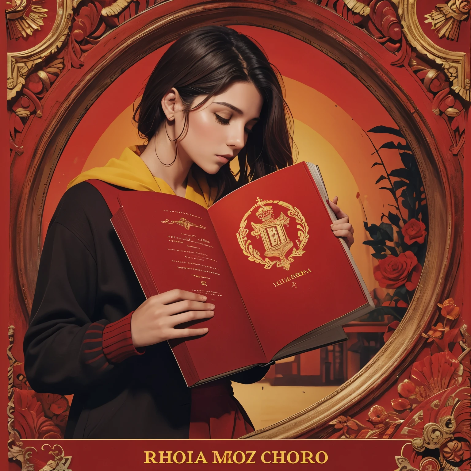 Libro rojo, portada de este en colores rojizos y dorados, hilo rojo, historia de amor