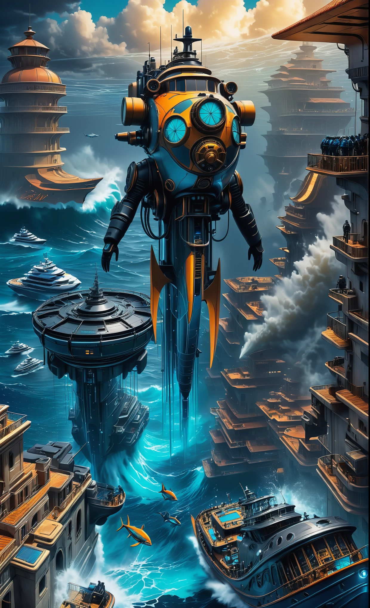 Nazare Subnautica vol.2 - New Nazare, by Luis Duarte, Nanopunk, blue shading, Nazare style, Element Water, Mythpunk, Graphic Interface, Space Art, Sci-Fic Art, Dark Influence, NijiExpress 3D v3, Kinetic Art, Datanoshing, Oilpainting, Ink v3, Splash style, Abstract Art, Abstract Tech, Cyber Tech Elements, Futuristic, Epic style, Illustrated v3, Deco Influence, AirBrush style, drawing