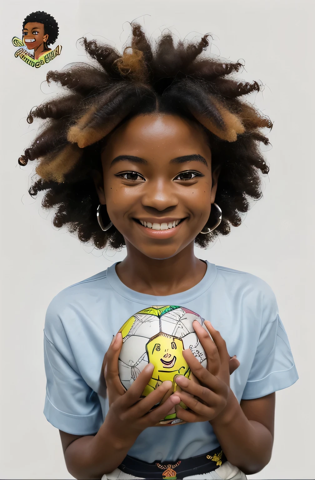 Crée un dessin où l’on vois plusieurs très beau noir africain avec des cheveux Afro courir vers un ballon de foot avec des très beau sourire puis écrit bobo city au dessus du dessin