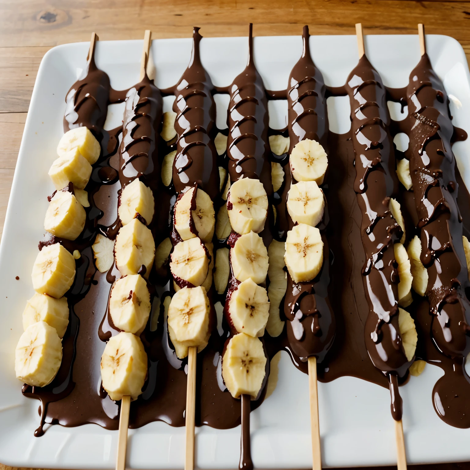 banana strawberry grapes in stick with chocolate drizzle in stick