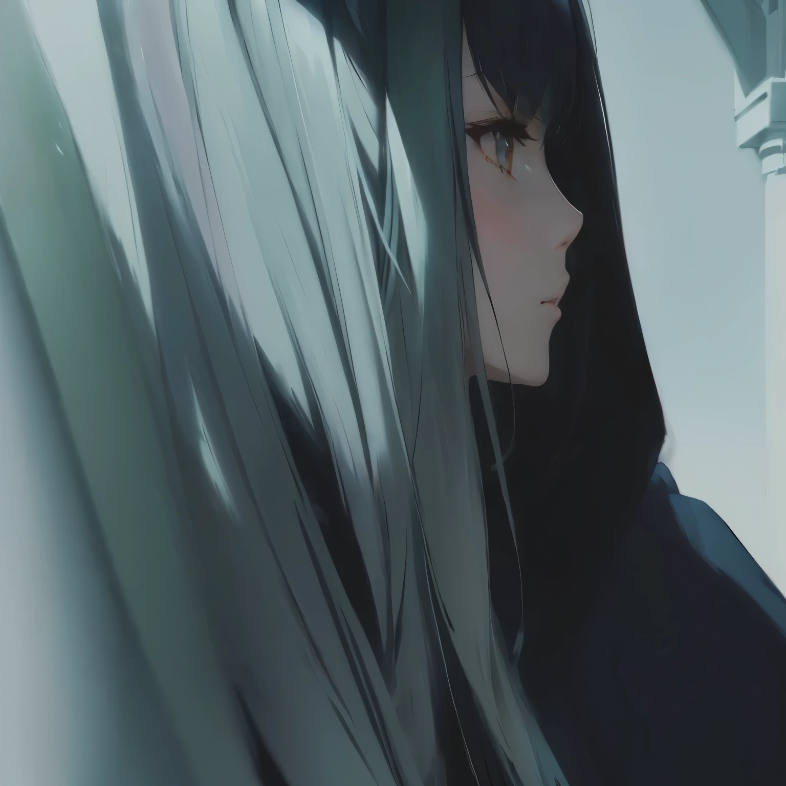 anime girl with long black hair and a black hoodie, profile of anime girl, anime girl portrait profile, artwork in the style of guweiz, guweiz, from girls frontline, beautiful anime portrait, krenzcushart, painted in anime painter studio, digital anime art, anime. soft lighting, soft anime illustration