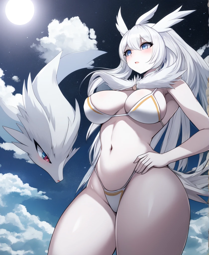 Reshiram, anthropology,Wear a white bikini, Bust 87, Waist 57, Thigh 86, Giantess, A little bit of everything