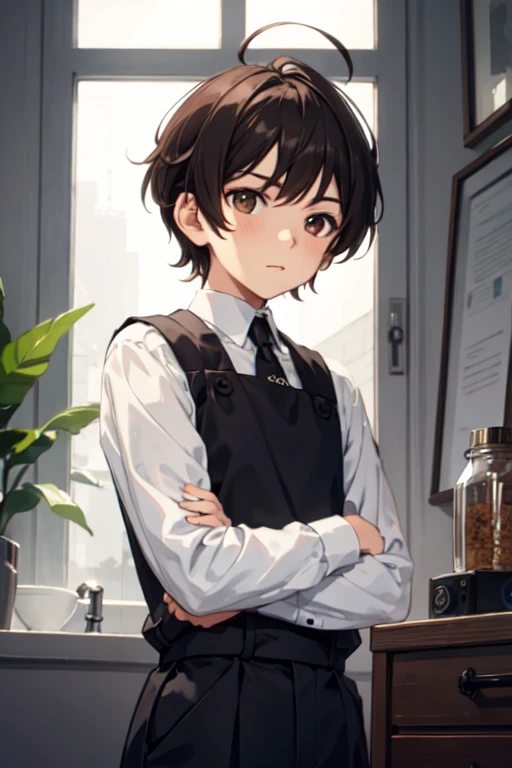 Boy with dark brown hair and brown eyes and unique hairstyle