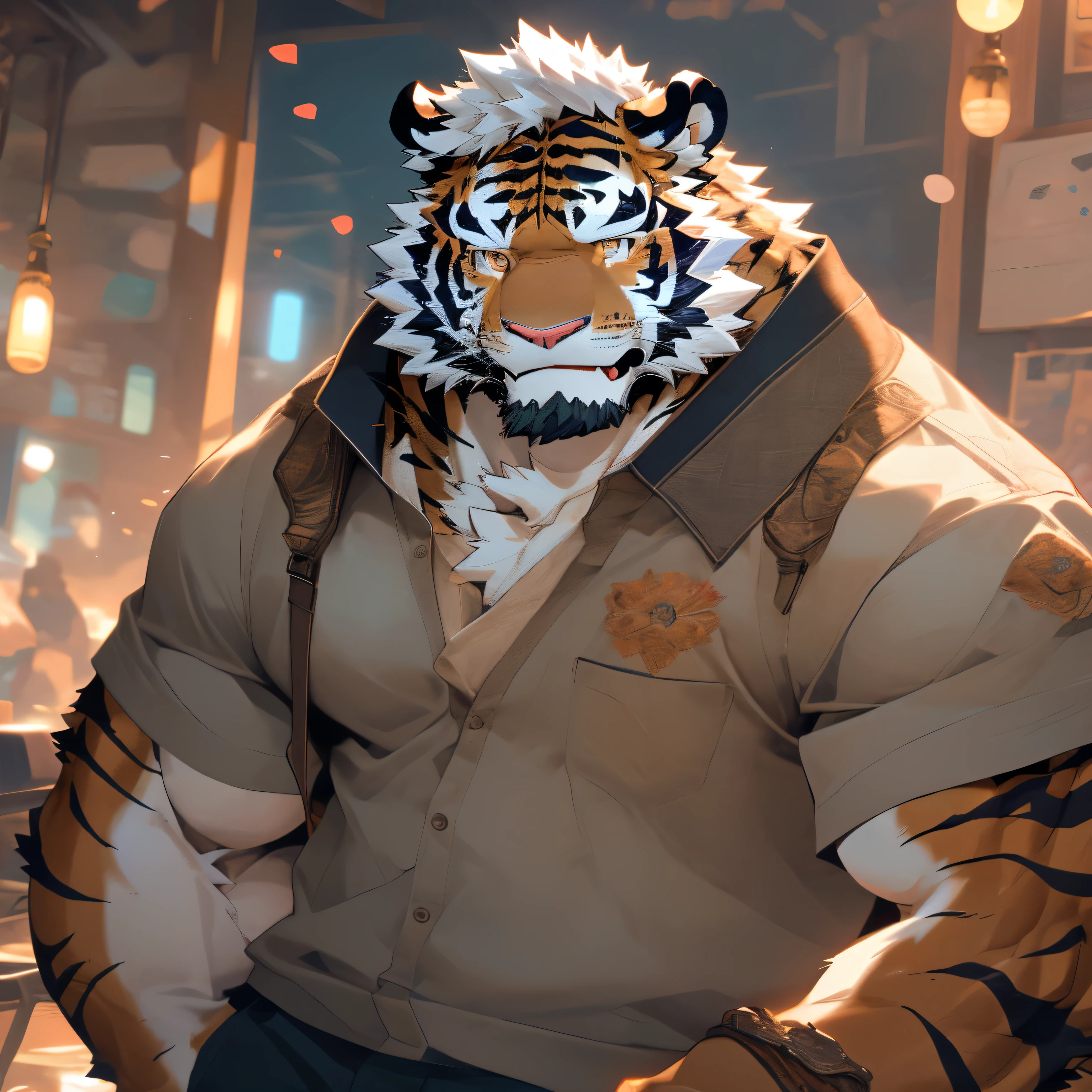 (Dark Environment: 0.8), masterpiece, high quality, Abstract research, number\(artwork\), By Dagasi, Yes, Seizan, (anthropology, Fluffy fur, character focus: 1.1), anthropology Male Cat, short hair, portrait , Bright Eyes, panoramic, character focus. (Detailed background: 0.7), Solitary, hairy, hairy male, Male focus, Flower charcoal, (Body hair, hairy tail, tiger fur, brown tiger eyes, White hair: 1.2), (Lovely, Cats, tiger man, tiger,), (bedroom, tiger print, tiger skin, tiger teeth) high quality, tiger print on hands, tiger print on head. Turn into a tiger. Species conversion, AI takes off clothes. Take off his clothes. Exposing his body. He also has tiger stripes on his body.