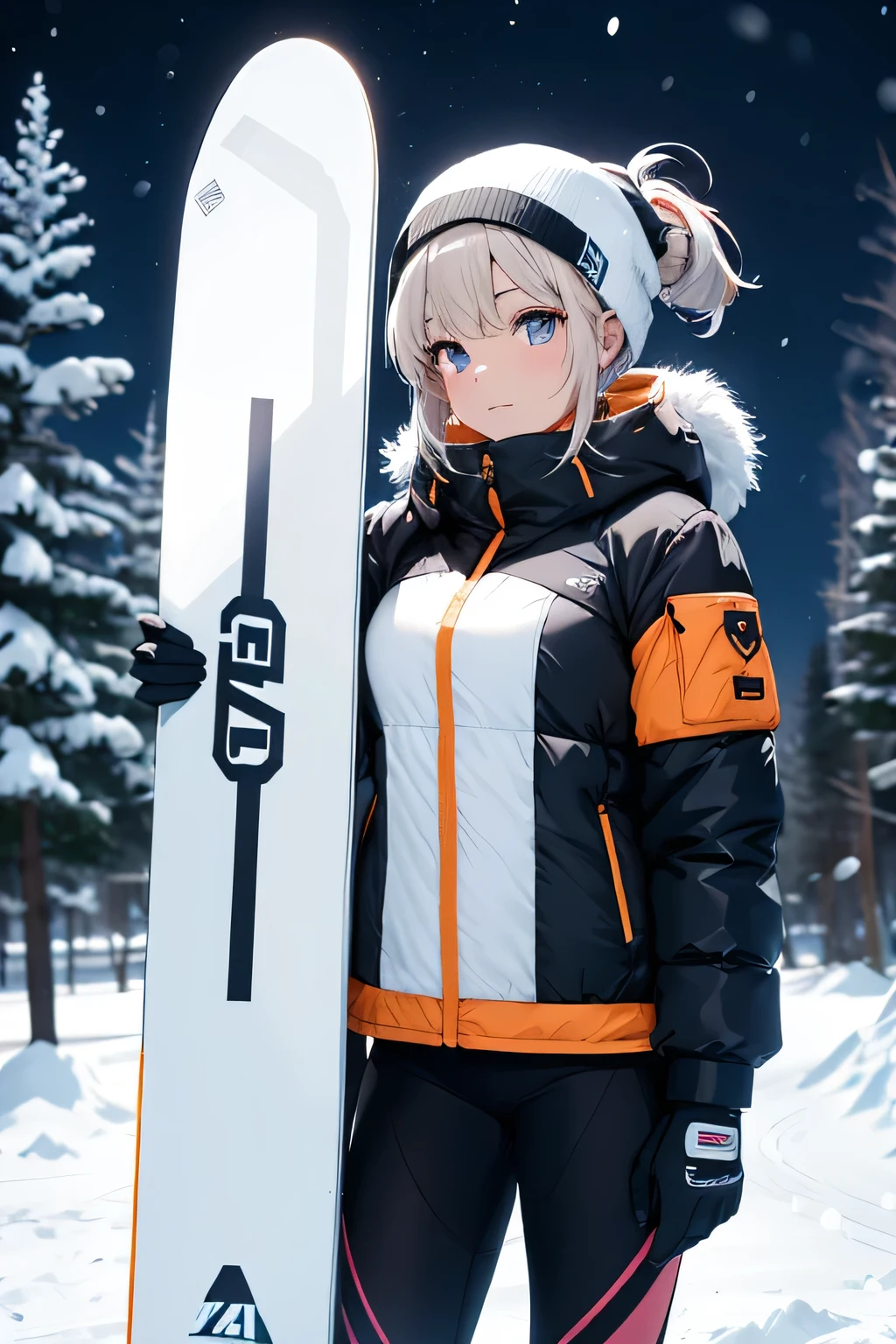 ultra HD, haute resolution, snowing, snowboard combine, the girl is standing en haut d une piste d'une montagne enneigée, sexy girl, snowboard girl, with her snowboard on arms, seductive anime girl, best rated on pixiv, beautiful lightening, lights effects, many colors, HD, full details, high quality, verry large view, more_details:-1, more_details:0, more_details:0.5, more_details:1, more_details:1.5