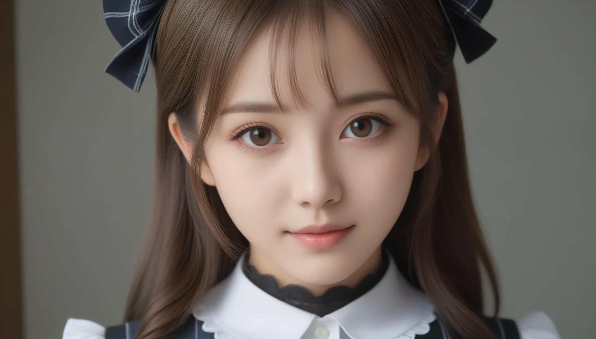 8K, Ultra-high resolution, highest quality, masterpiece, Surreal, photograph,Three-part method, girl1名, (16 years old:1.3), かわいいgirl, Cute face, Beautiful eyes in every detail,Japan Female Announcer,8K,8K, Ultra-high resolution, highest quality, masterpiece, Surreal, photograph, girl1名, (18-year-old:1.3), かわいいgirl, Cute face, Beautiful eyes in every detail, 細かくdetailedに, one girl, (a beauty girl, delicate girl:1.3), (13 years old:1.3), (Gothic Lolita:1.3), (Two Side Up Hairstyle:1.3), (Tartan:1.2),(Street view:1.3), (No makeup:1.3),Very fine grain definition, (Symmetrical eyes:1.3),Small breasts, Brown eyes, Parted bangs, Brown Hair, girl, (Eyes and facial details:1.0), (Get closer to the face, Zoom in on face, Face Focus:1.0), (masterpiece, highest quality, 超detailed, detailedな顔, 8k)、See through 、Look at the audience、beauty,Long neck、Smile a little、Please close your mouth and laugh、(((Ideal body proportions))),A cup small breasts :2,、Portraiture:2、Perfect ???????、Vivid details、detailed、Surreal、Light and shadow,Strong light,Fashion magazine cover,Thin lips