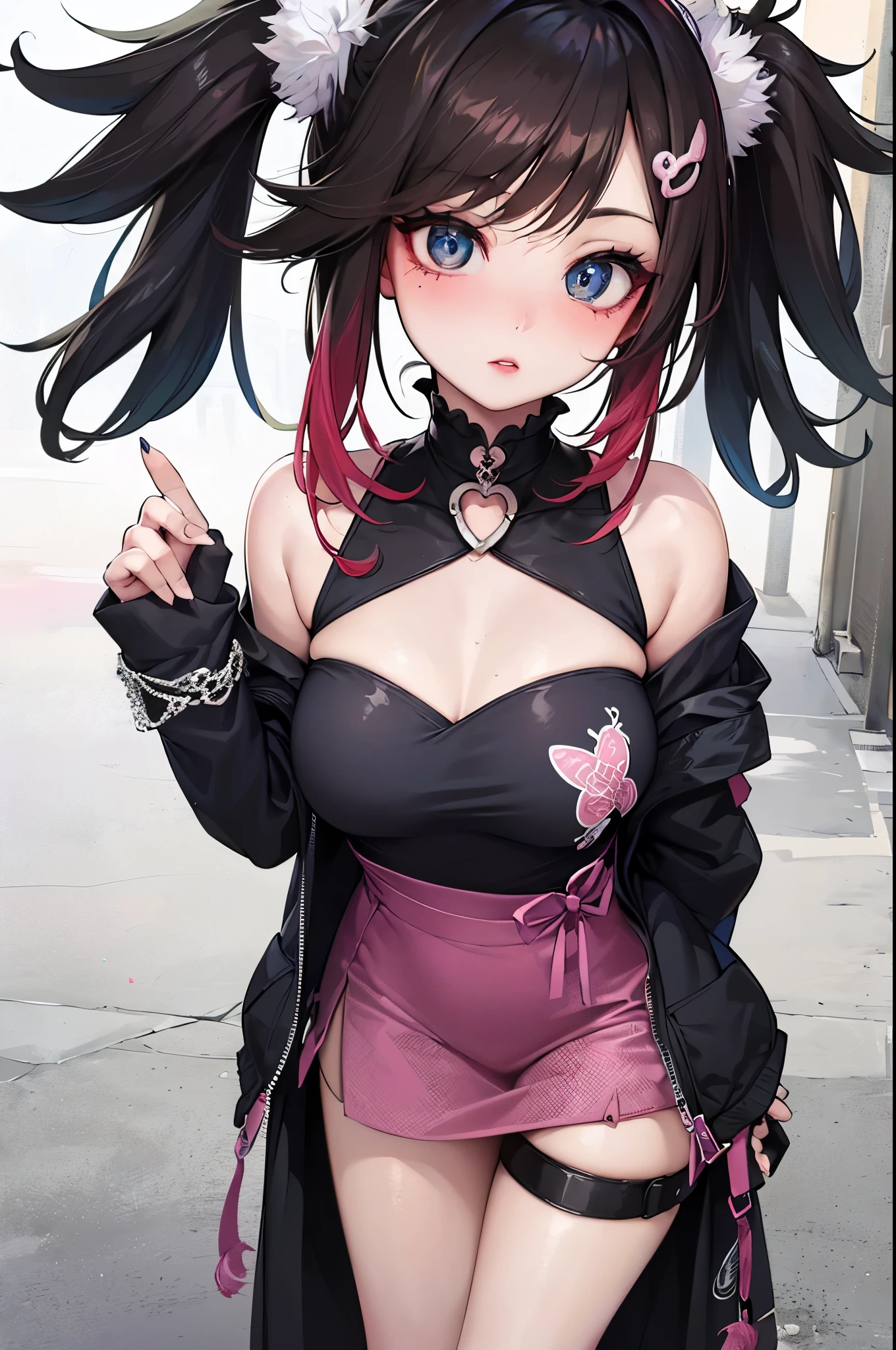 (best quality,4k,8k,highres,ultra-detailed,girl,stylish,beautiful detailed eyes,beautiful detailed lips,extremely detailed eyes and face,long eyelashes,trendy outfit,Japanese street fashion,gyaru fashion, vibrant colors,high contrast,extravagant accessories,glamorous hairstyle,confident pose,urban background,sunlight filtering through the cityscape,graffiti art,sparkling jewelry,sophisticated makeup,high fashion look,couture clothing,unique nail art,endless energy and vibrant vitality,youthful and bold attitude,city lights reflecting on glossy surfaces,impeccable skin texture,rich texture in clothing fabric,expressive and captivating gaze,full and luscious lips,authentic Japanese gyaru style,harajuku fashion inspiration