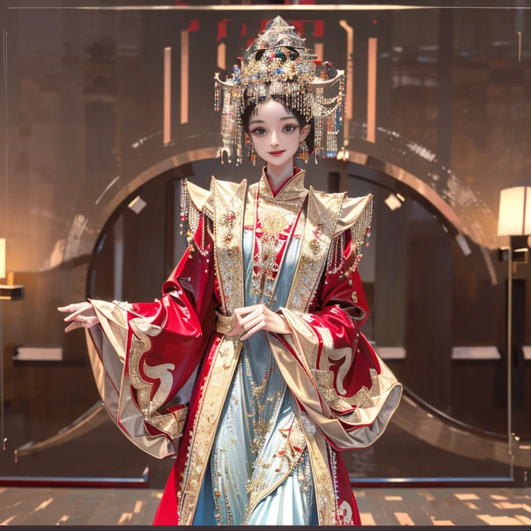 Create a 3D animation image, of a princess standing elegantly within a palace.
(Masterpiece, Best Quality, 1 Princess, Regal attire, Palace setting, Opulent decor, Gold accents, Delicate features, Radiant complexion, Long flowing hair, Confident posture, Gathered gown, Jeweled accessories, Royal scepter, Crystal clear eyes, Captivating visual experience, Maximum definition, Many-layer textures, Ultra-detailed, Illustrative, Perfect fit and harmonious tones, Regal aura, Serene expression.)