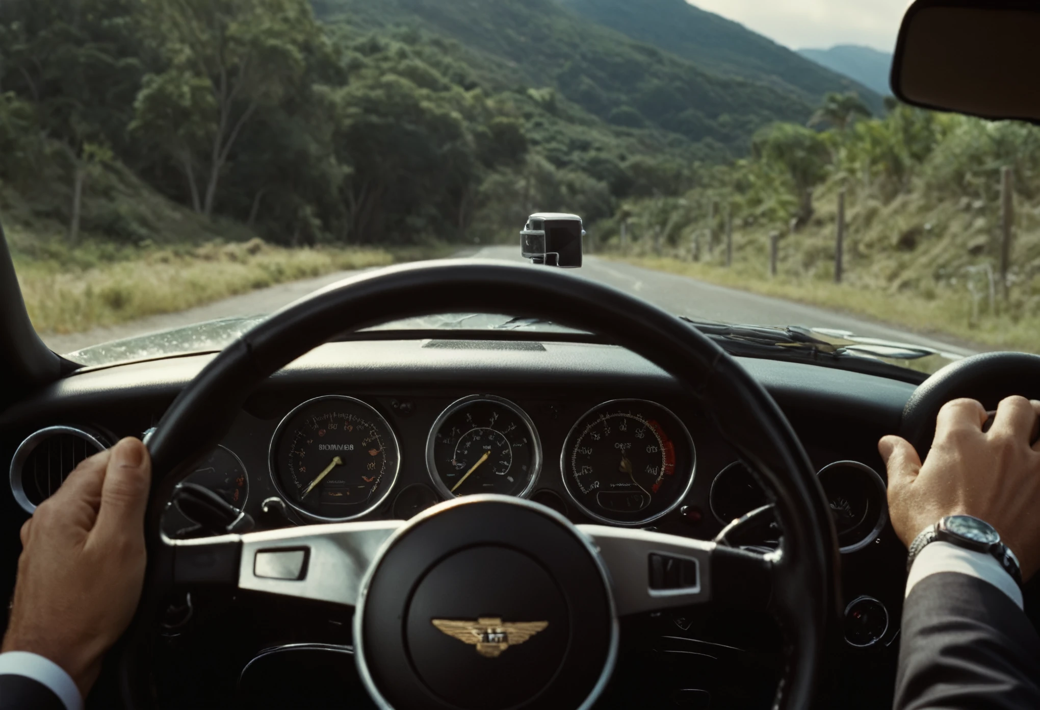 cinematic film still of  detailed sharp image of
a auto dashboard with a steering wheel and a gps system,artilugio,no humanos,traditional media,telephone,land vehicle,Motor vehicle,auto,vehicle focus,auto interior,asiento , dramatic light, dramatic shadow light, contrast, cinematic color, cinematic look, filmic, realista, realism, perfectoion, perfecto, Kodak, kodak film, still film, spy film, action theme, espionaje, Estilo James Bond, James Bond movie style, estilo 007, 007 movie style, poca profundidad de campo, viñeta, Muy detallado, alto presupuesto, bokeh, cinemascope, Malhumorado, epic, gorgeous, film grain, granoso