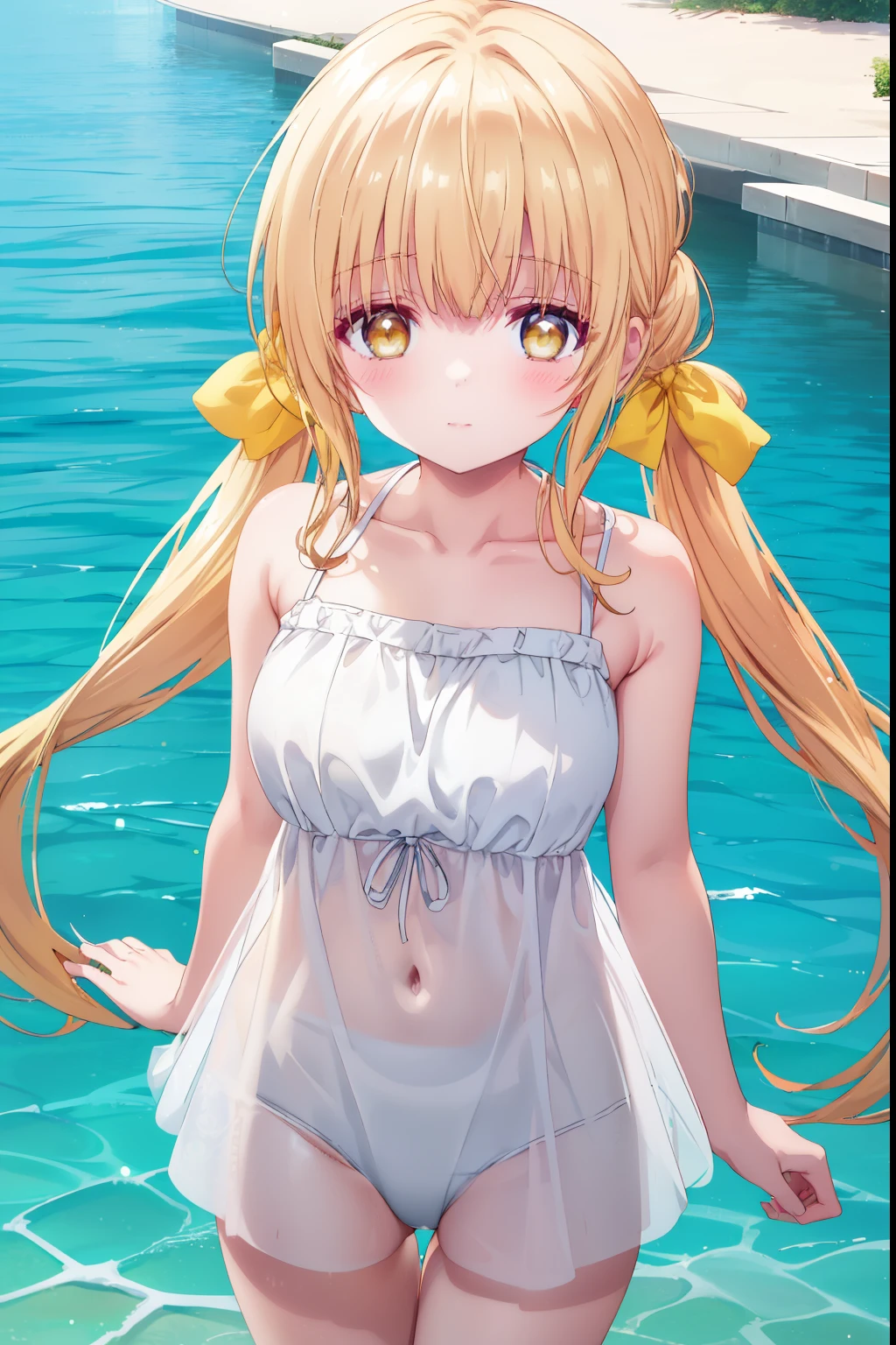 Mahiru shiina, , blonde, (Yellow Eyes:1.3)、Twin tails,,blush,smile,Sea、Wearing a cute swimsuit,Daytime、Wear a swimsuit、Captivating thighs、Beautiful bare legs, Revealing swimsuit、bikini、School Swimsuit、Showing armpits
(masterpiece:1.2), highest quality, High resolution, unity 8k wallpaper, (shape:0.8), (Beautiful and beautiful eyes:1.6), Highly detailed face, Perfect lighting, Extremely detailed CG, (Perfect hands, Perfect Anatomy),
