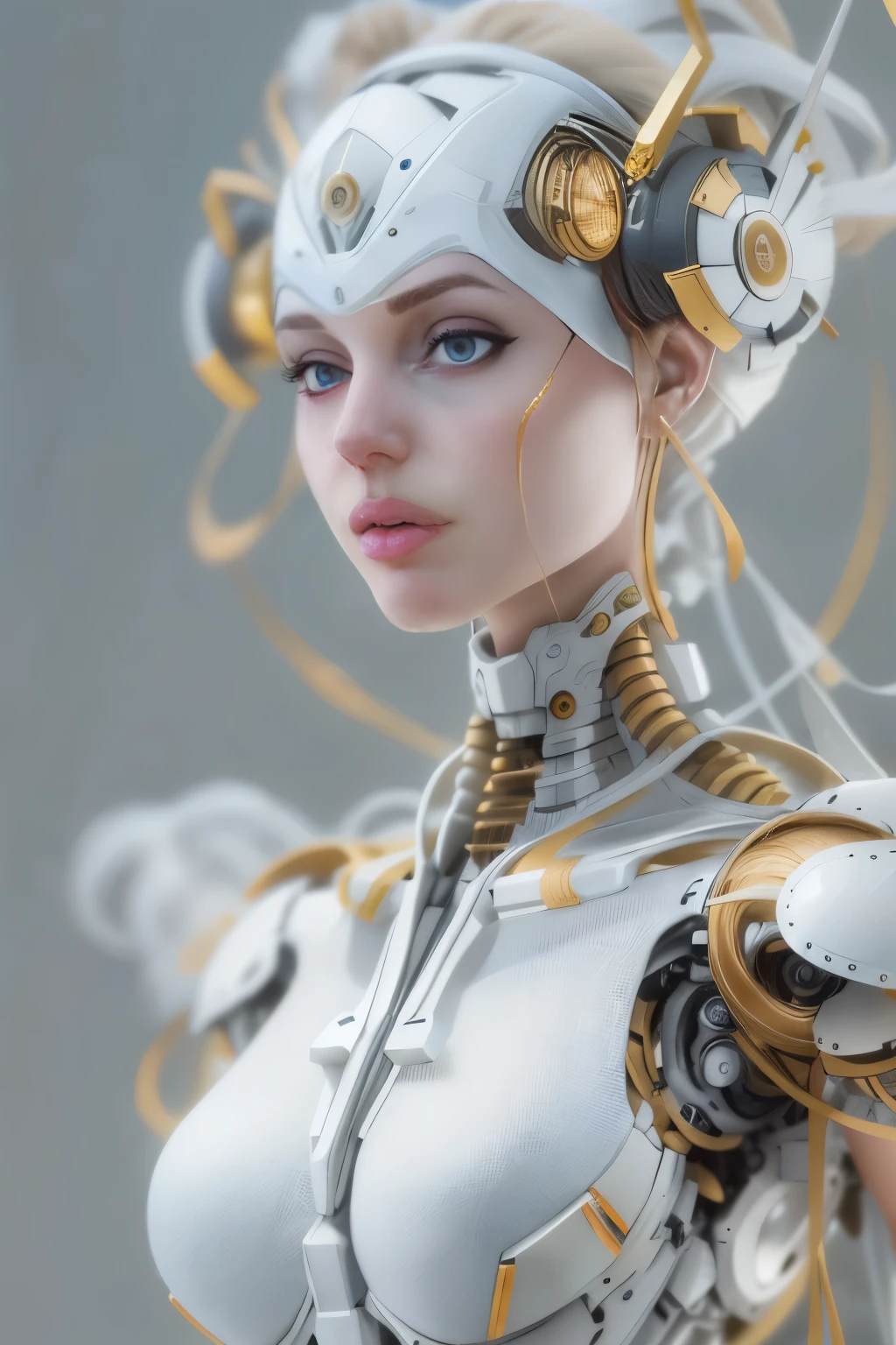 Mechanical Female girl , couleurs blanches, perfect female girl , Delicate, hyper HD, Backgrounid blanc, UHD, Masterpiece, ccurate, super detail, High quality, 16k