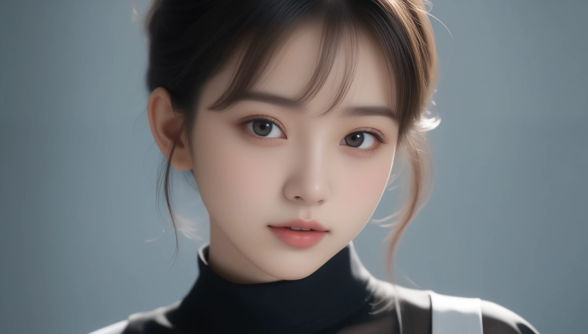 8K, 超High resolution, highest quality, masterpiece, Surreal, photograph, 1 girl, (:1.3), cute女の子, cuteface, Beautiful eyes in every detail, black silk dress、intellectual,(Gaziantep:1.5), close, masterpiece, highest quality, 生photograph, Realistic, face, Unbelievably absurd, beautiful girl, cute, Bun Hair, Depth of written boundary, High resolution, 超detailed, finely, 非常にdetailedな, 非常にdetailedな eyes and face, Sharp pupils, Realistic students, Sharp focus, Cinematic lighting、Depth of written boundary、Vivid details、detailed、Surreal、Light and shadow,Strong light,Fashion magazine cover,Thin lips