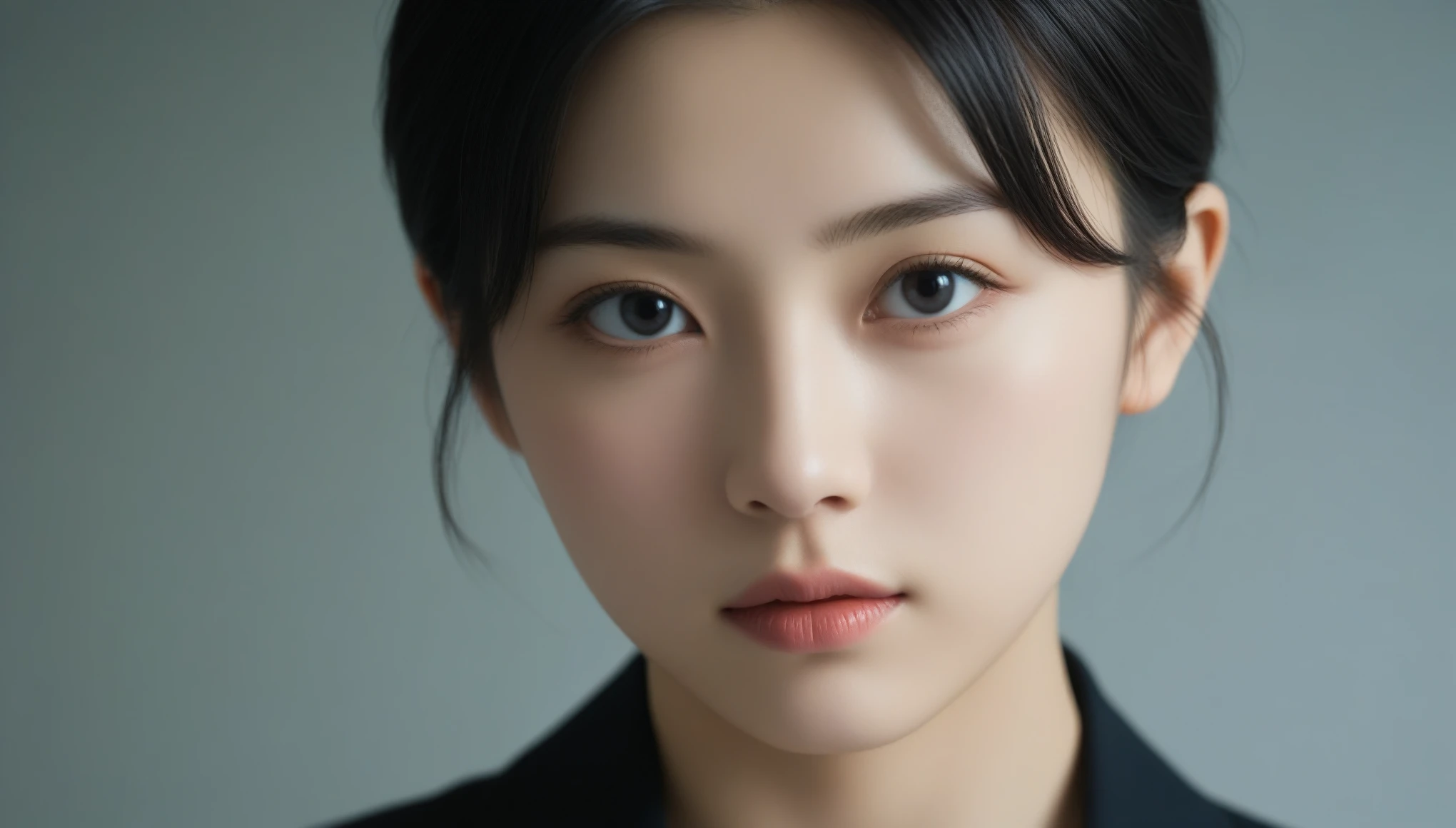8K, 超High resolution, highest quality, masterpiece, Surreal, photograph, 1 girl, (:1.3), cute女の子, cuteface, Beautiful eyes in every detail, black silk dress、intellectual,(Gaziantep:1.5), close, masterpiece, highest quality, 生photograph, Realistic, face, Unbelievably absurd, beautiful girl, cute, Bun Hair, Depth of written boundary, High resolution, 超detailed, finely, 非常にdetailedな, 非常にdetailedな eyes and face, Sharp pupils, Realistic students, Sharp focus, Cinematic lighting、Depth of written boundary、Vivid details、detailed、Surreal、Light and shadow,Strong light,Fashion magazine cover,Thin lips