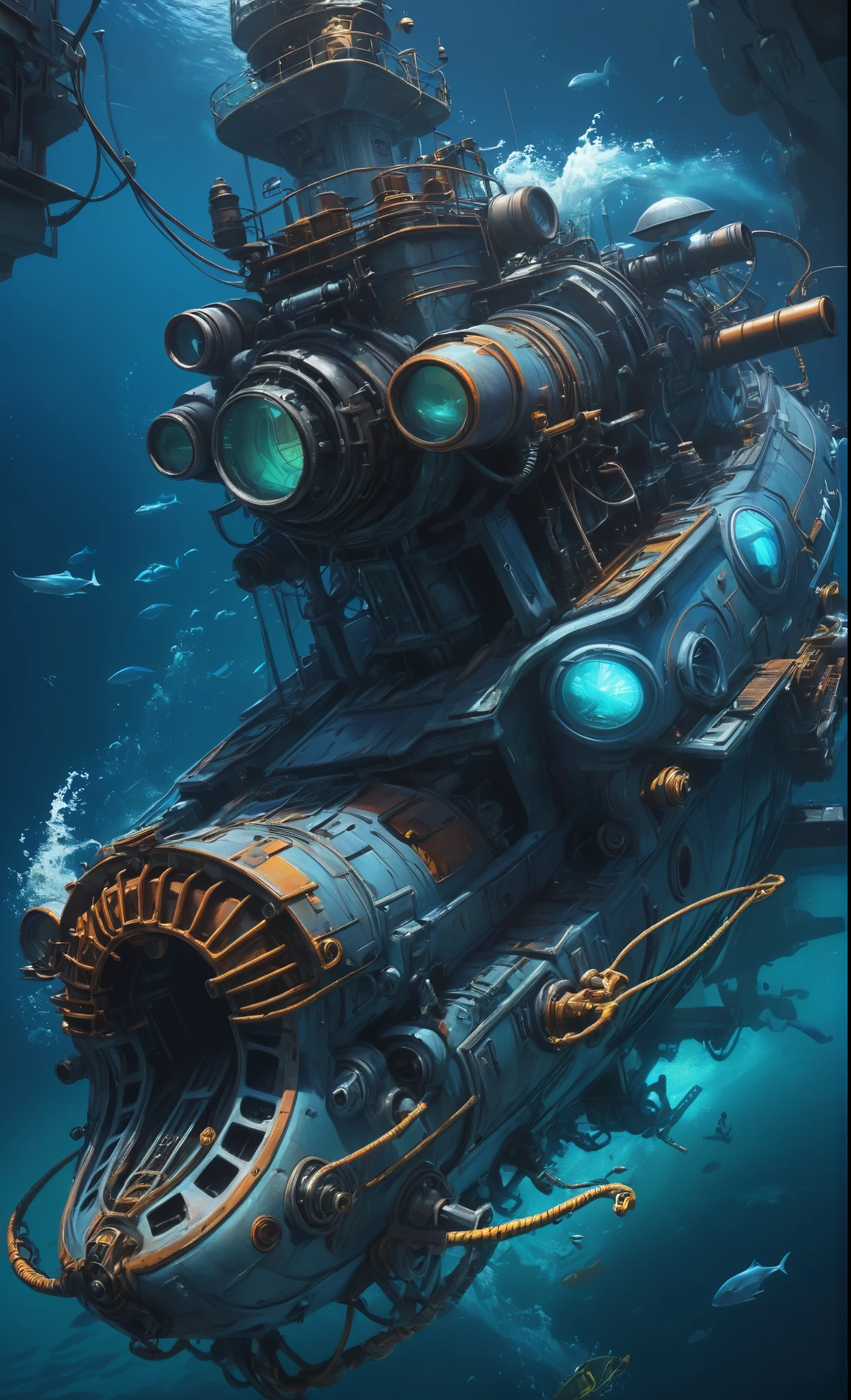 Nazare Subnautica vol.2 - New Nazare, by Luis Duarte, Nanopunk, blue shading, Nazare style, Element Water, Mythpunk, Graphic Interface, Space Art, Sci-Fic Art, Dark Influence, NijiExpress 3D v3, Kinetic Art, Datanoshing, Oilpainting, Ink v3, Splash style, Abstract Art, Abstract Tech, Cyber Tech Elements, Futuristic, Epic style, Illustrated v3, Deco Influence, AirBrush style, drawing