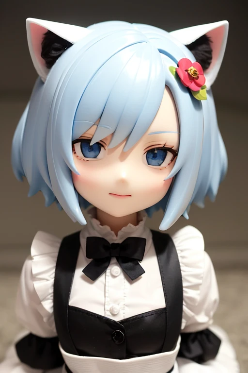 There are dolls with cat ears and maid outfits., Anime girl with white hair and blue eyes, White cat lady, eyes in the style of Nendoroid, Nendoroid eyes, style as Nendoroid, water color Nendoroid, Nendoroid, Nendoroid 3 d, Nendoroid, Maid outfit, She has a pretty, expressive face, an anime Nendoroid of karl marx