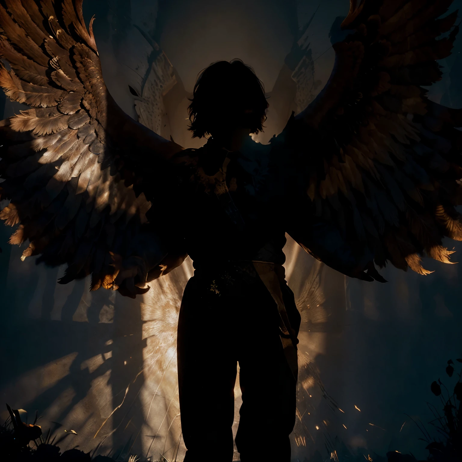 Shadow of man wrapped in a phoenix