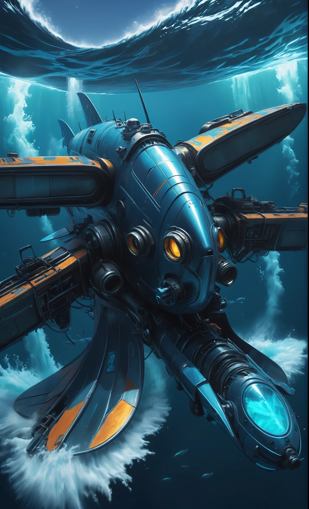 Nazare Subnautica vol.2 - New Nazare, by Luis Duarte, Nanopunk, blue shading, Nazare style, Element Water, Mythpunk, Graphic Interface, Space Art, Sci-Fic Art, Dark Influence, NijiExpress 3D v3, Kinetic Art, Datanoshing, Oilpainting, Ink v3, Splash style, Abstract Art, Abstract Tech, Cyber Tech Elements, Futuristic, Epic style, Illustrated v3, Deco Influence, AirBrush style, drawing