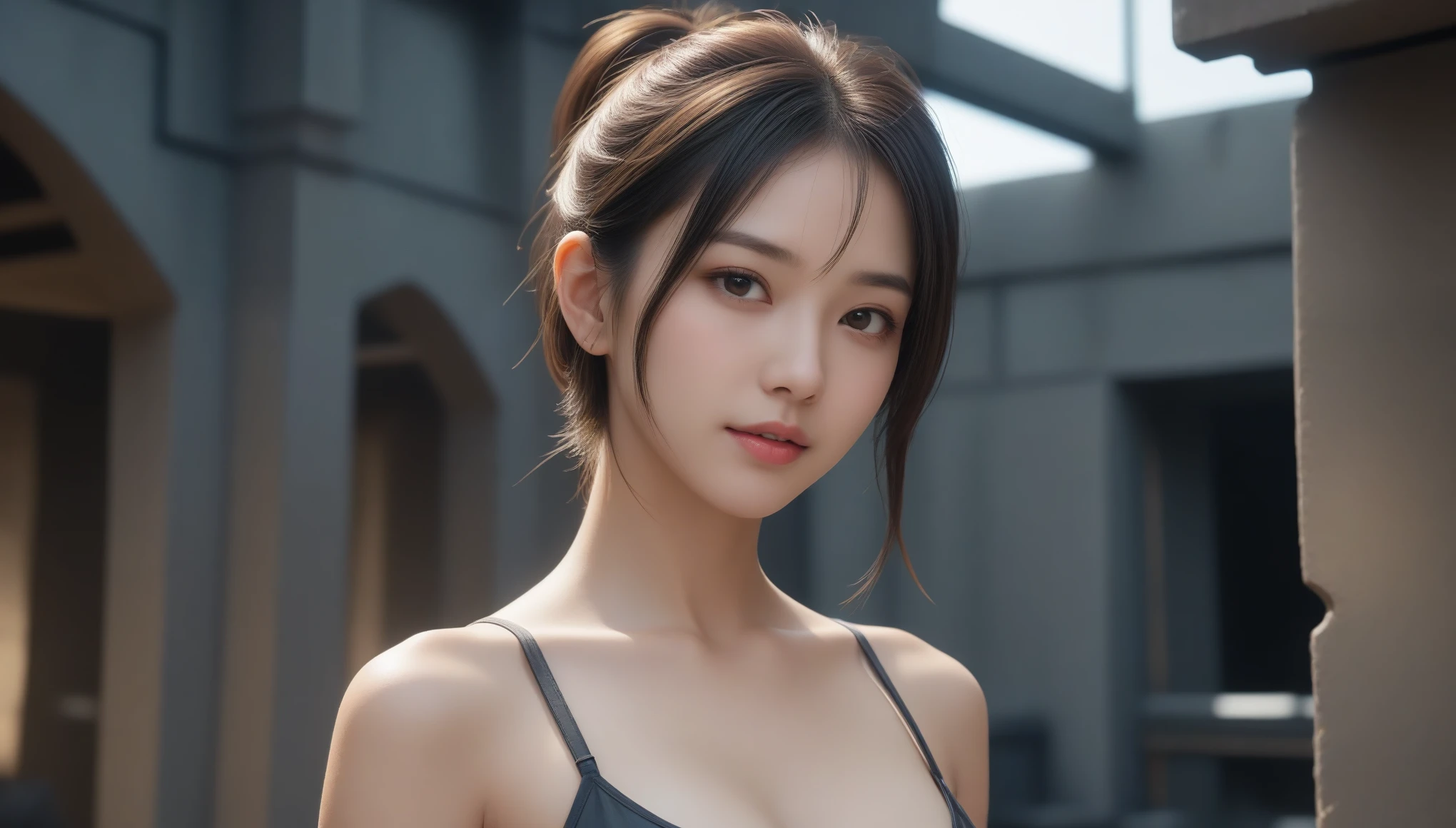 8K, 超High resolution, 最high quality, masterpiece, 超Realisticな, photograph, 1 girl, (:1.3), pretty girl, Cute face, Beautiful eyes in every detail, 細かくdetailedに, High resolution, high quality、Perfect dynamic composition, Ultra Realistic, 8k, 超High resolution, (Realistic: 1.6), Realistic, Ultra-Realistic 8k, 非常にdetailedな CG Unity 8K 壁紙, RAWphotograph, ((最high quality)), ((masterpiece)), (非常にdetailed: 1.3), 3D, (Bikini situmeka: 1.3), Beautiful cyberpunk woman piloting a mech in the ruins of a forgotten war city, Ancient Technology, High resolution (High Dynamic Range), Ray Tracing, NVIDIA, Super Resolution, Unreal 5, Scattered beneath the surface, PBR Textures, Post-processing, Anisotropic Filtering, Depth of written boundary, Maximum clarity and sharpness, Multilayer Texture, Albedo and highlight map, Surface Shading, Accurate simulation of light-matter interactions, Perfect Proportions, Octane Rendering, Two-tone lighting, Low ISO, White balance, Three-part method, wide aperture, 8k RAW, Highly efficient subpixels, Subpixel Convolution, Luminous Particles, Light Scattering, Tyndall effect、Bun Hair,See through 、Look at the audience、beauty,Long neck、Smile a little、Please close your mouth and laugh、(((Ideal body proportions))),A cup small breasts :2,、Portraiture:2、Perfect Anatomy、Vivid details、detailed、超Realisticな、Light and shadow,Strong light,Fashion magazine cover,Thin lips