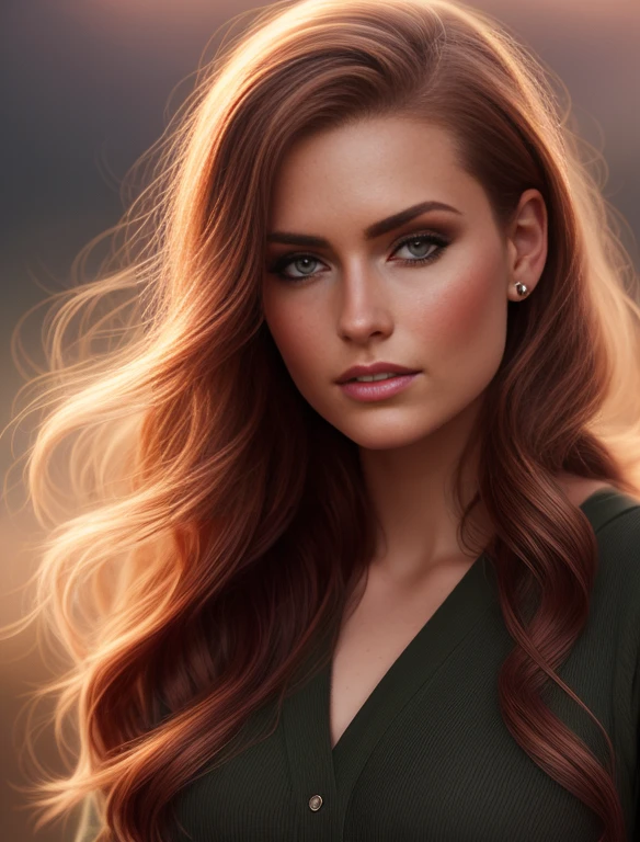 midriff, beautiful, Concept art, Digital art, High quality, Cinematic lighting, Soft lighting, Centered, Illustration, Details, Portrait, beautiful young, detailed gorgeous face, brunette hair in loose ponytail, digital painting, artstation, concept art, smooth, sharp focus, , by Laura Sava and Anna Dittman and Tom Bagshaw