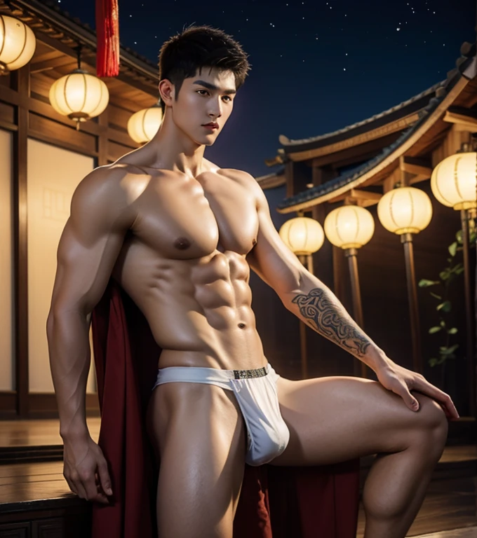 Chinese Men God, Mythology, Chinese odyssy, Handsome, Topless, Muscles, Athlete body, Full Frame, Sexy, Professional Lighting, Hanfu Outfit, Chinese Heaven Background, Bulge Underneathe brief Underwear, white transparent brief, Sexy tight  bulge form dick shape,   Hanfu Warrior, Hanfu God, Hanfu Male, Hanfu Nobel, Seduce, Sex Appeals,  Alafard man shirtless   carrying a backpack, muscular body, handsome,  manly,  inspirite by Zhang Han, Cai Xukun, Kim Do-young, Inspired by Bian Shoumin, Inspired by Xiao Yuncong, yihao ren, yanjun cheng, jinyiwei, inspired by Huang Gongwang, xintong chen, Jacket, wearing japanese loincloth,nice butts, Tattoo chest,  tattoo hands,  tattoo arms,  tattoo belly, clear studio light, ,   open  legs in M shape,  night ancient chinese Buddhism temple background,  detailed background, fantasy Chinese themed, the best resolution, 8k, Ultra fullHD, look at the viewer,  catching eyes, 
