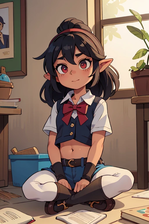 uma garota de anime, 1 pessoa, cabelo preto, grampo de cabelo no lado direito da franja,tem, olhos vermelhos claros, camisa branca feminina, small light blue bow on the chest, Office uniform, camisa justa, Saia apertada, Meias,chibi,corpo todo, seios grandes, Vista frontal, Sozinho, (obra de arte:1.2), (melhor qualidade:1.2), 1 garoto, Sozinho, olhando para o espectador, sorriso, corar, QUEBRAR popoka, (Sugar), (lalafell), sardas, olhos verdes, Jaqueta jeans, high top canvas sneakers, Biblioteca silenciosa, prateleiras de madeira forradas com tomos antigos, morning sunlight streaming through high windows, White pantyhose, QUEBRAR, Dwarf Pygmy Slender Cat eyes Triangular mouth Red cheeks Short messy blue hair Hidden ears Amber eyes Black pupils Dark skin Sunburn scars Bandage Vest Pants Choker Leather gloves Boots Belt Hood Robe Thong Skin Tail Ribs Navel Thighs Raised neck Looking up No floor Sit Crossed legs Open your legs Stretch your legs Place your hands between your legs, ((Melhor qualidade, 8k, obra de arte :1.3)), 1 garoto, garoto bonita :1.3, (random hairstyles), Rosto ultra detalhado, olhos detalhados, double eyelid, garoto, femboy, , pernas grossas, curvas delicadas, femboy, apenas um femboy, garoto gay, peitos extremamente pequenos,, garoto femboy, garoto apenas, garoto, femboy, garoto, garoto, femboy garoto, femboy de , femboy garoto de cabelos cacheados, cabelos cacheados, cabelo curto cacheado, pele escura, garoto negro, pele negra
