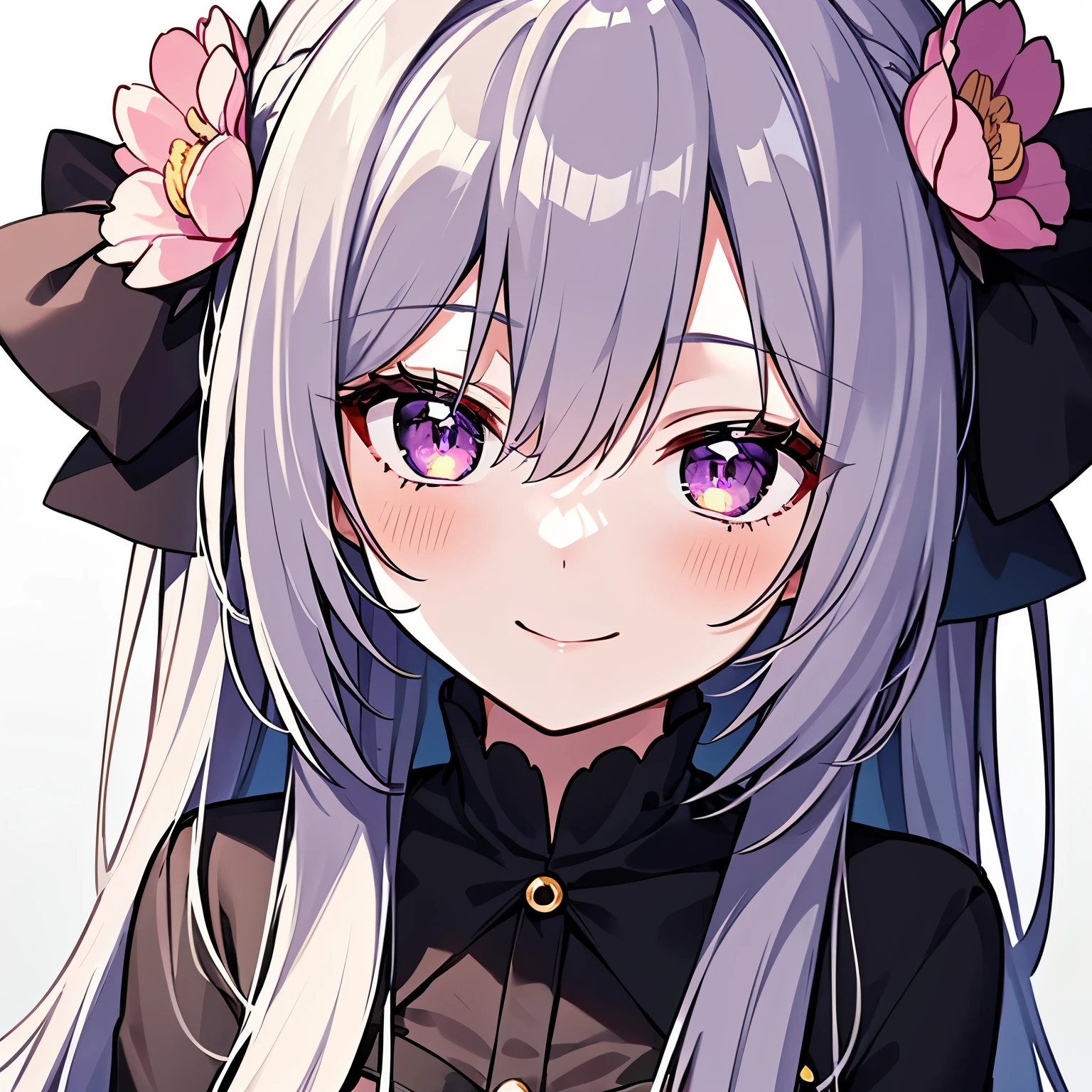 1 girl,Red mixed grey hair,27-years old,Glowing purple eyed,Ultra detailed eyes,Casual outfits,melody clips,magnolia flower on hairs,long hair,smile warmly(((8k)))