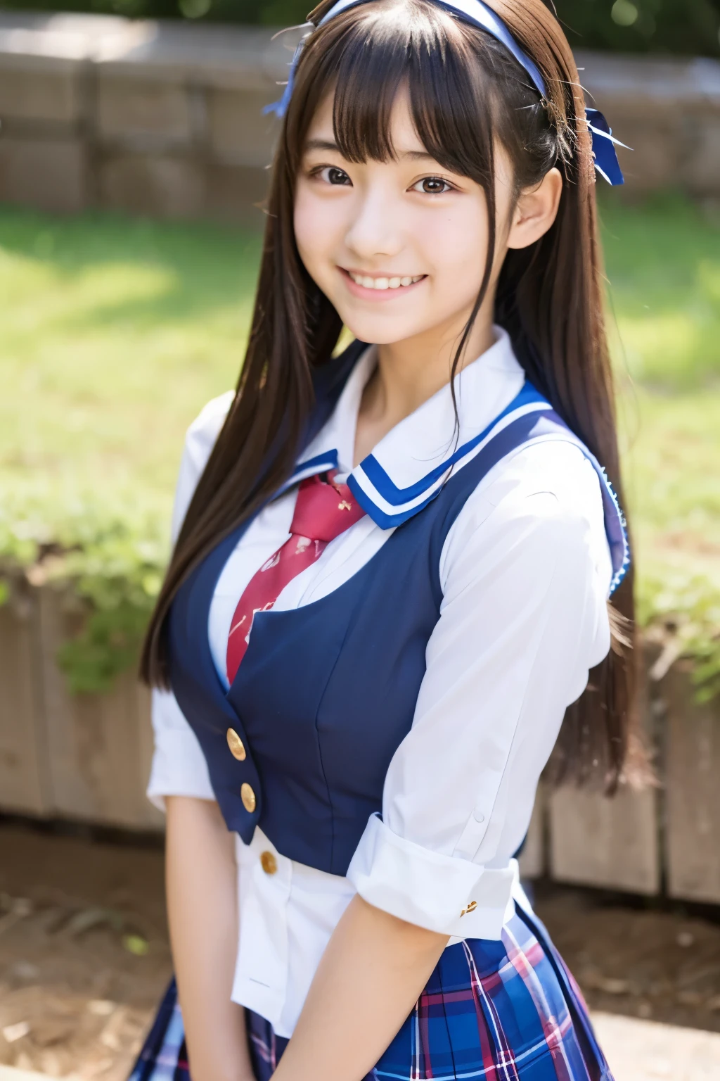 A 16-year-old high school student as cute as an idol、高校の制服はCleavageが見えるデザイン、Cleavage、Young cute face、Smiling Kindly、Children's Day、whole body、RAW Photos、Genuine、Real、realism、Raw photo、High resolution、Life、No copyright notice