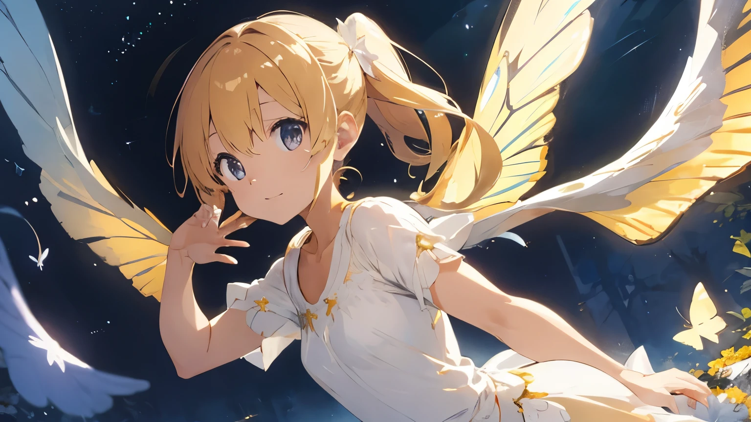 angel, small, cute, wing, golden light 후광, I am, peaceful, heavenly, pure, mild, ethereal, soft, feeble, chaste, cherub, sacred, celestial, radiant, tranquility, dreamy, magical, floating, elegant, harmonious, tranquility, blissful, soft, ethereal light, Glitter, Tranquil Gardens, flowers, butterfly, golden light, celestial beings