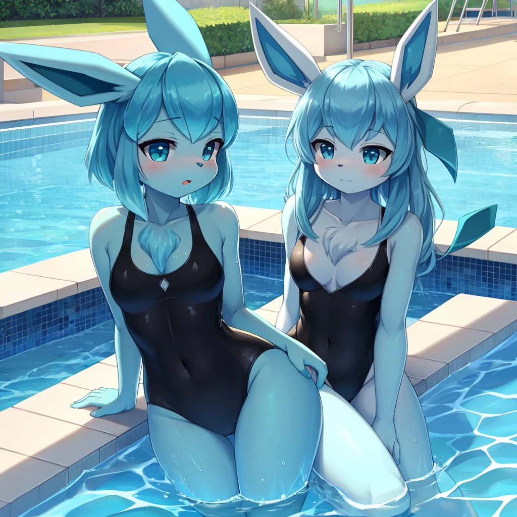 Glaceon,furry,you are cute,Chest 82,Waist 56,Thigh 83,very good,Good resolution,go to swimming pool,Wear a black one-piece swimsuit.,Good light and shadow details,shade,sexy body,sexual face